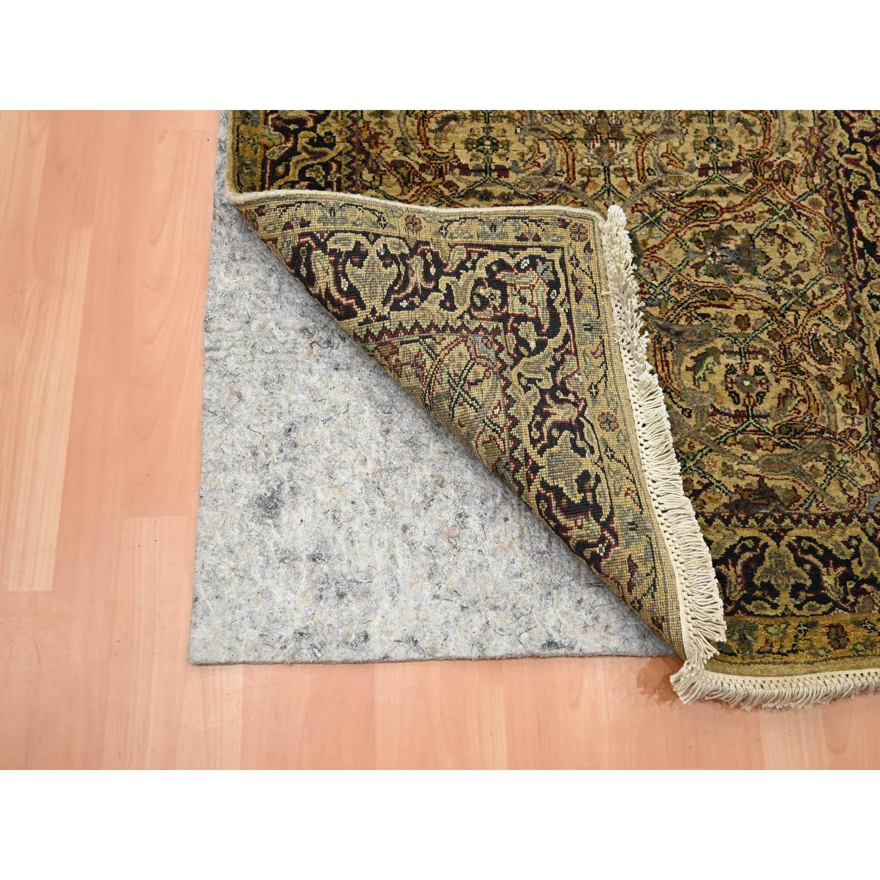 3'2"x19'4" Golden Yellow, Hand Knotted, Rajasthan with All Over Leaf Design, Densely Woven, 100% Wool, Thick and Plush, XL Runner, Oriental Rug Sh75632