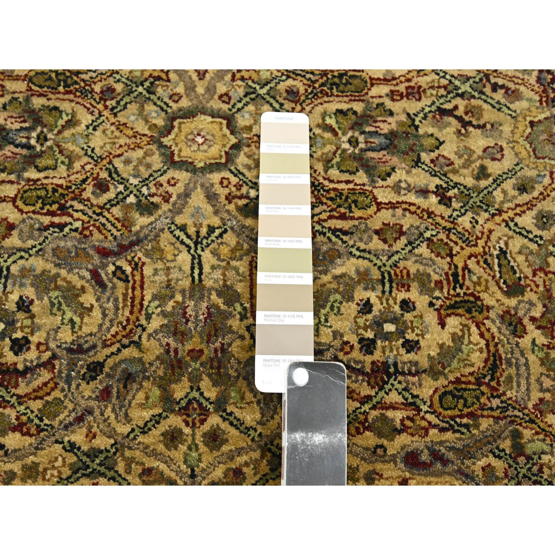 3'2"x19'4" Golden Yellow, Hand Knotted, Rajasthan with All Over Leaf Design, Densely Woven, 100% Wool, Thick and Plush, XL Runner, Oriental Rug Sh75632