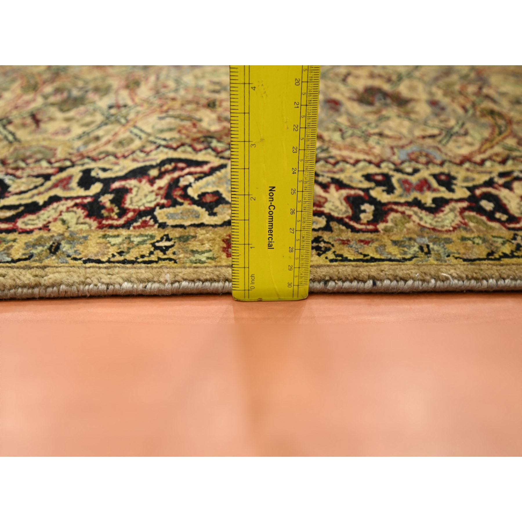 3'2"x19'4" Golden Yellow, Hand Knotted, Rajasthan with All Over Leaf Design, Densely Woven, 100% Wool, Thick and Plush, XL Runner, Oriental Rug Sh75632