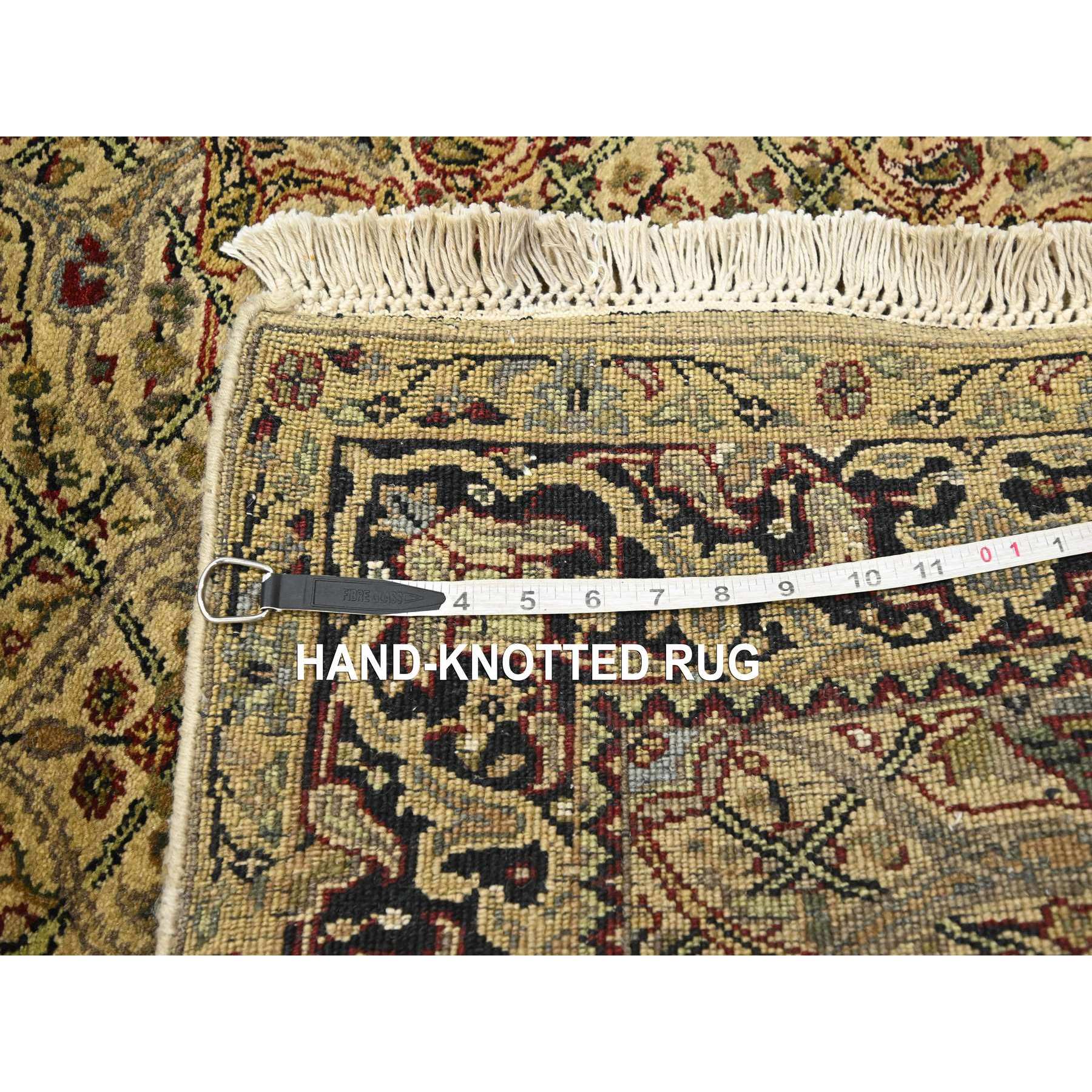3'2"x19'4" Golden Yellow, Hand Knotted, Rajasthan with All Over Leaf Design, Densely Woven, 100% Wool, Thick and Plush, XL Runner, Oriental Rug Sh75632