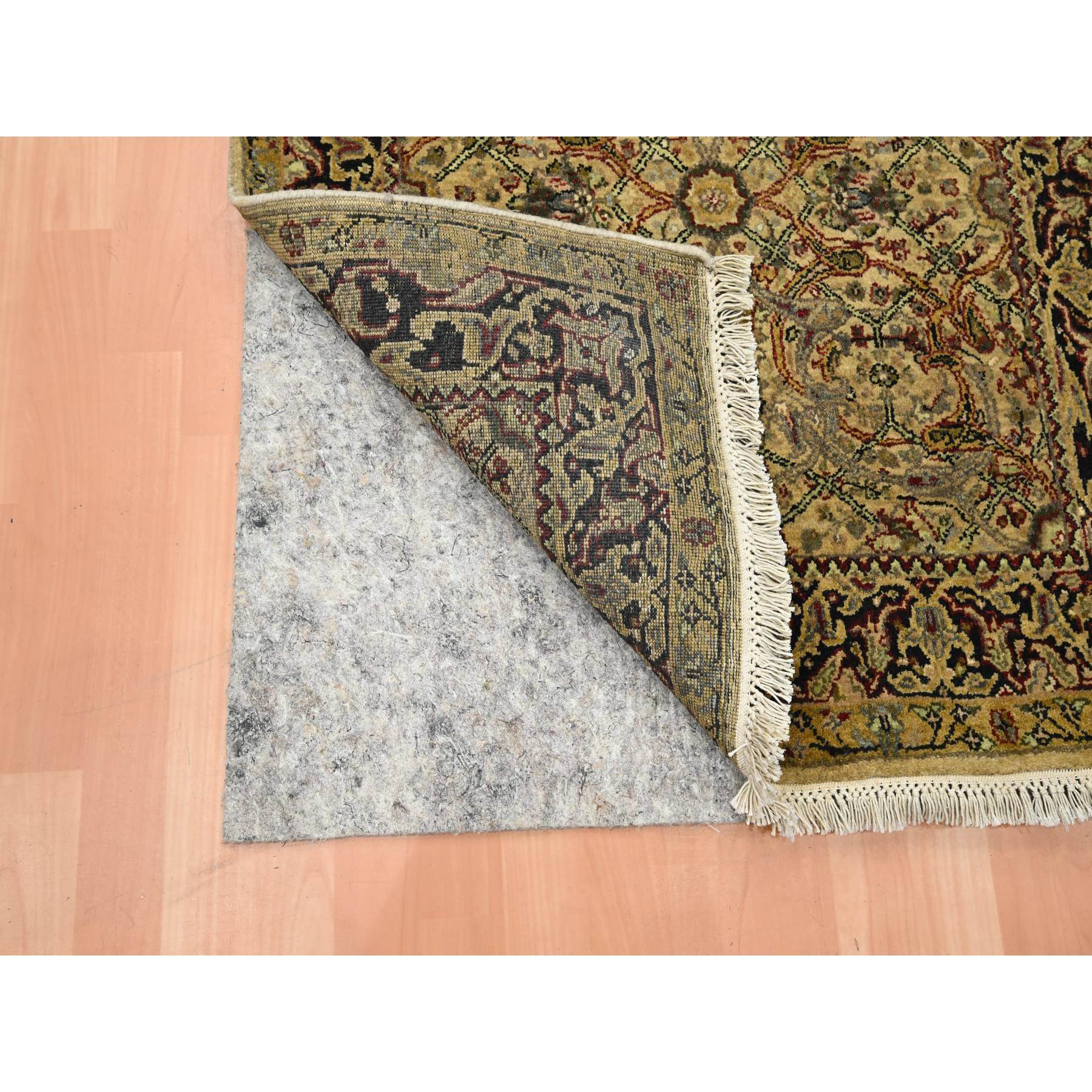 3'x19'5" Golden Yellow, Rajasthan with All Over Leaf Design, Hand Knotted, Densely Woven, 100% Wool, Thick and Plush, XL Runner, Oriental Rug Sh75633