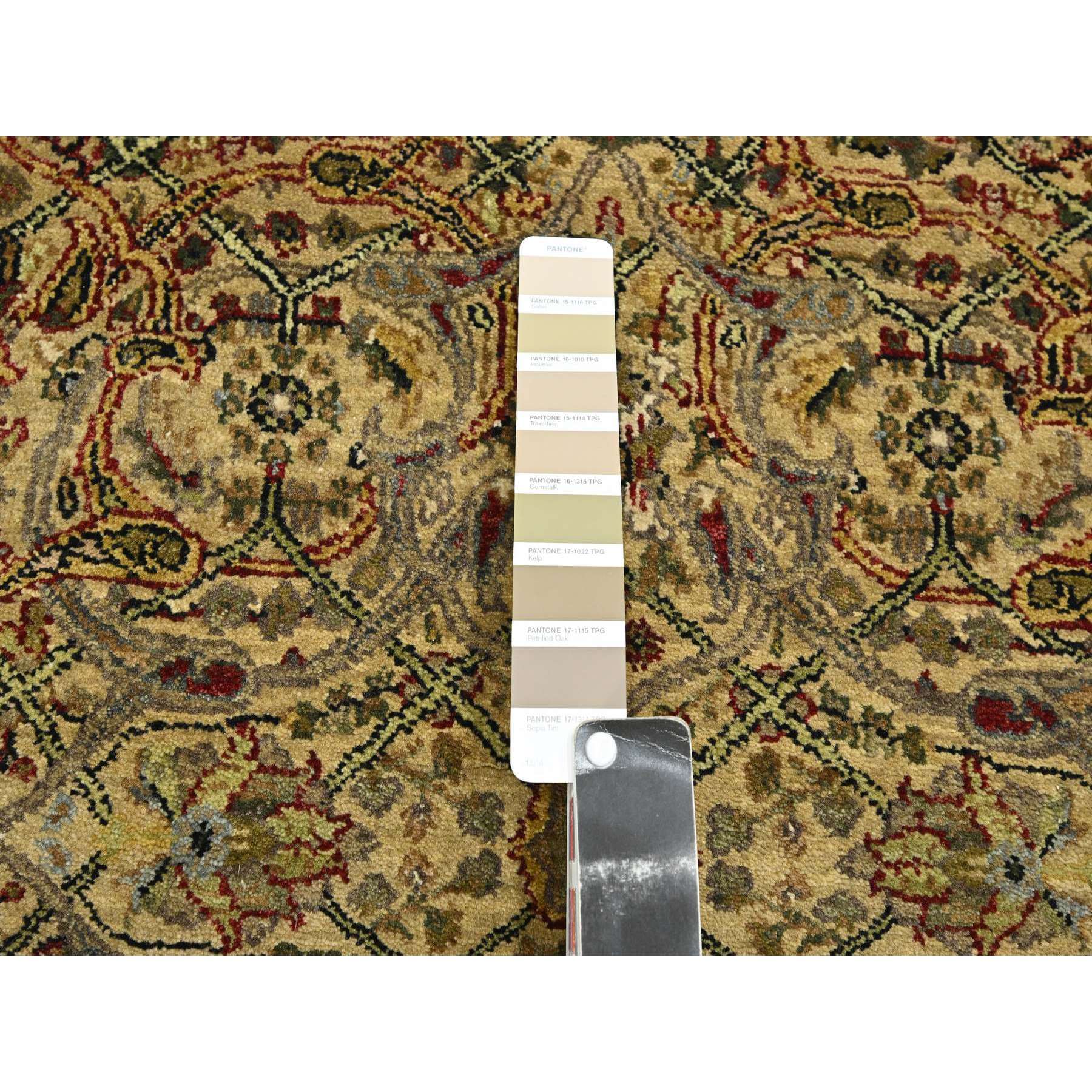 3'x19'5" Golden Yellow, Rajasthan with All Over Leaf Design, Hand Knotted, Densely Woven, 100% Wool, Thick and Plush, XL Runner, Oriental Rug Sh75633