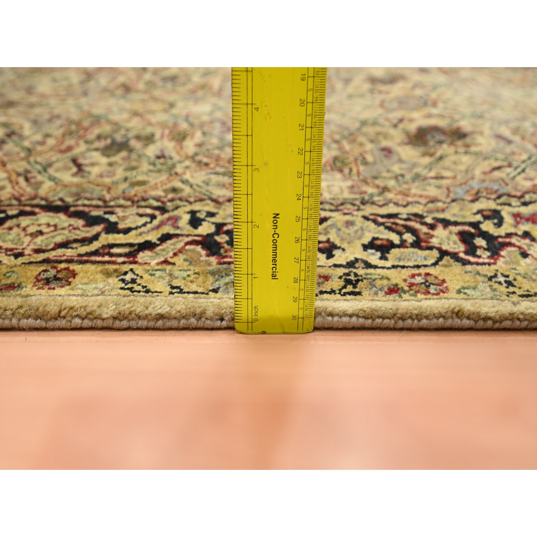 3'x19'5" Golden Yellow, Rajasthan with All Over Leaf Design, Hand Knotted, Densely Woven, 100% Wool, Thick and Plush, XL Runner, Oriental Rug Sh75633
