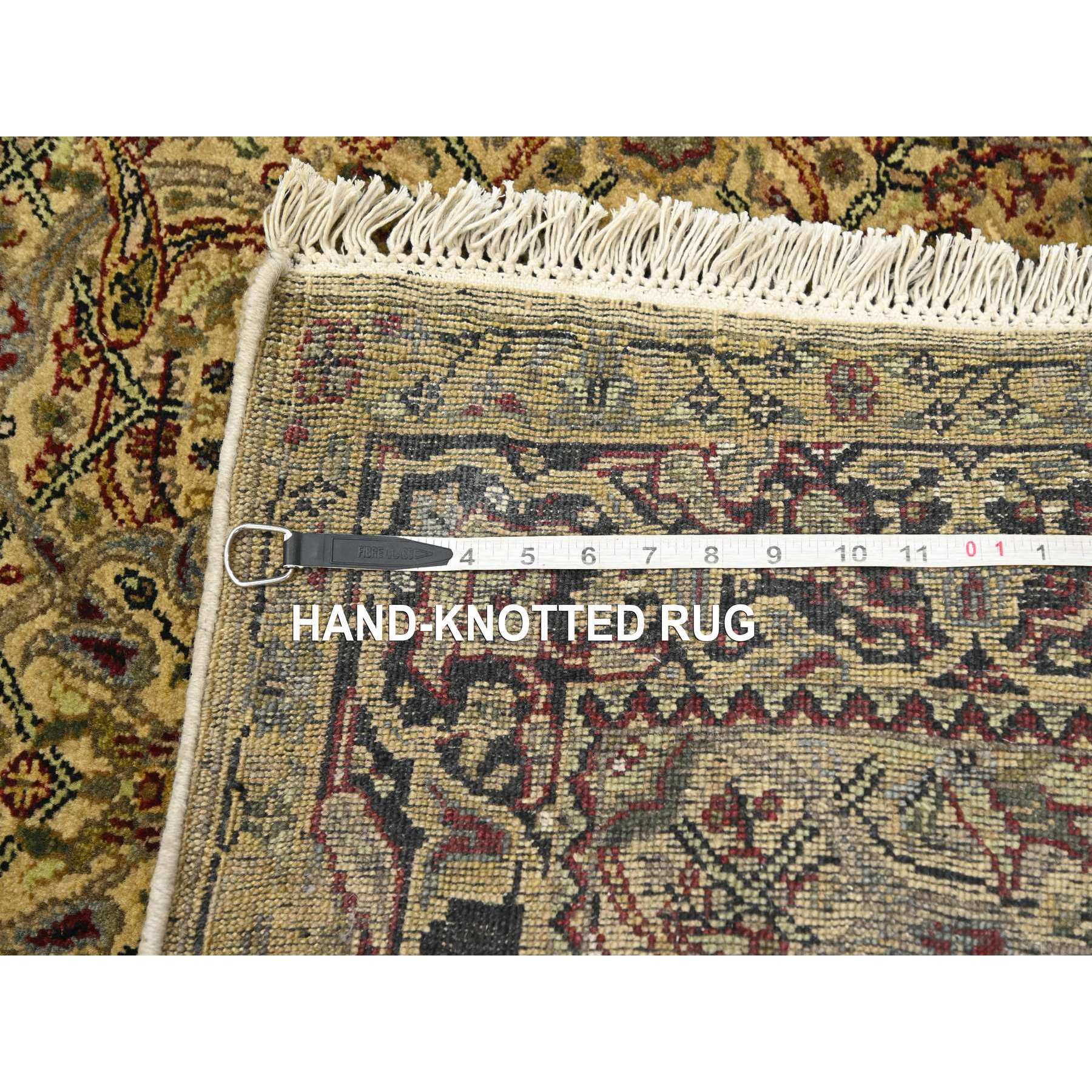 3'x19'5" Golden Yellow, Rajasthan with All Over Leaf Design, Hand Knotted, Densely Woven, 100% Wool, Thick and Plush, XL Runner, Oriental Rug Sh75633