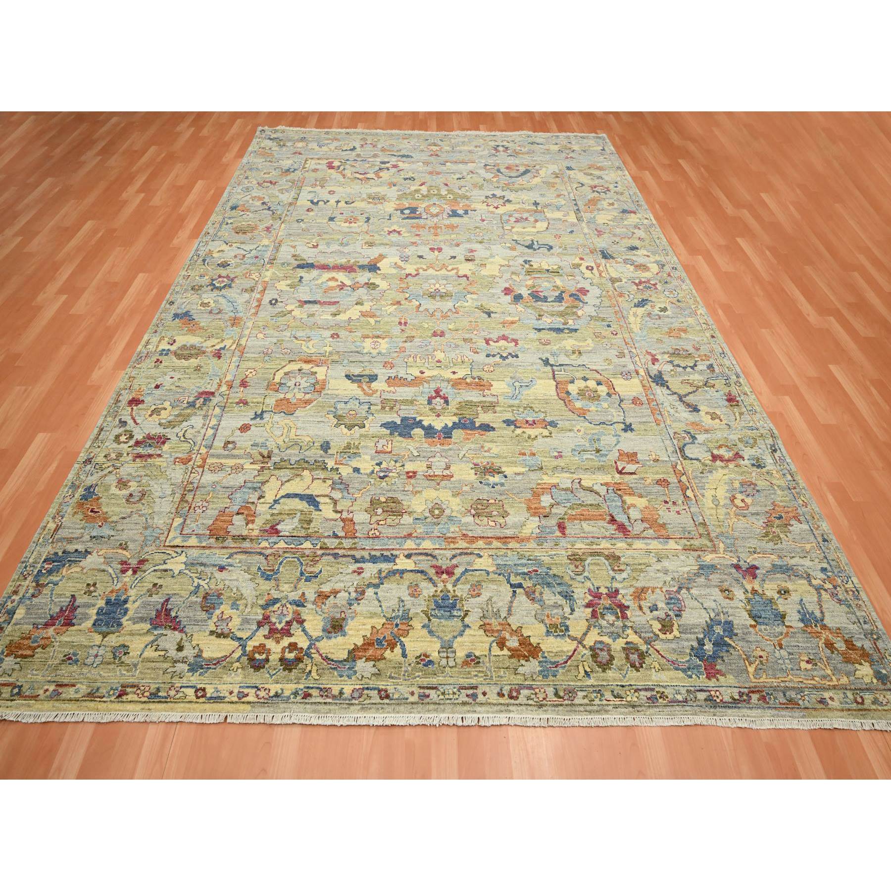 9'x12'2" Macaroon Yellow, Ziegler Mahal Design with Distinct Abrash, Sheared Low, Vegetable Dyes, 100% Wool, Hand Knotted, Oriental Rug Sh75634