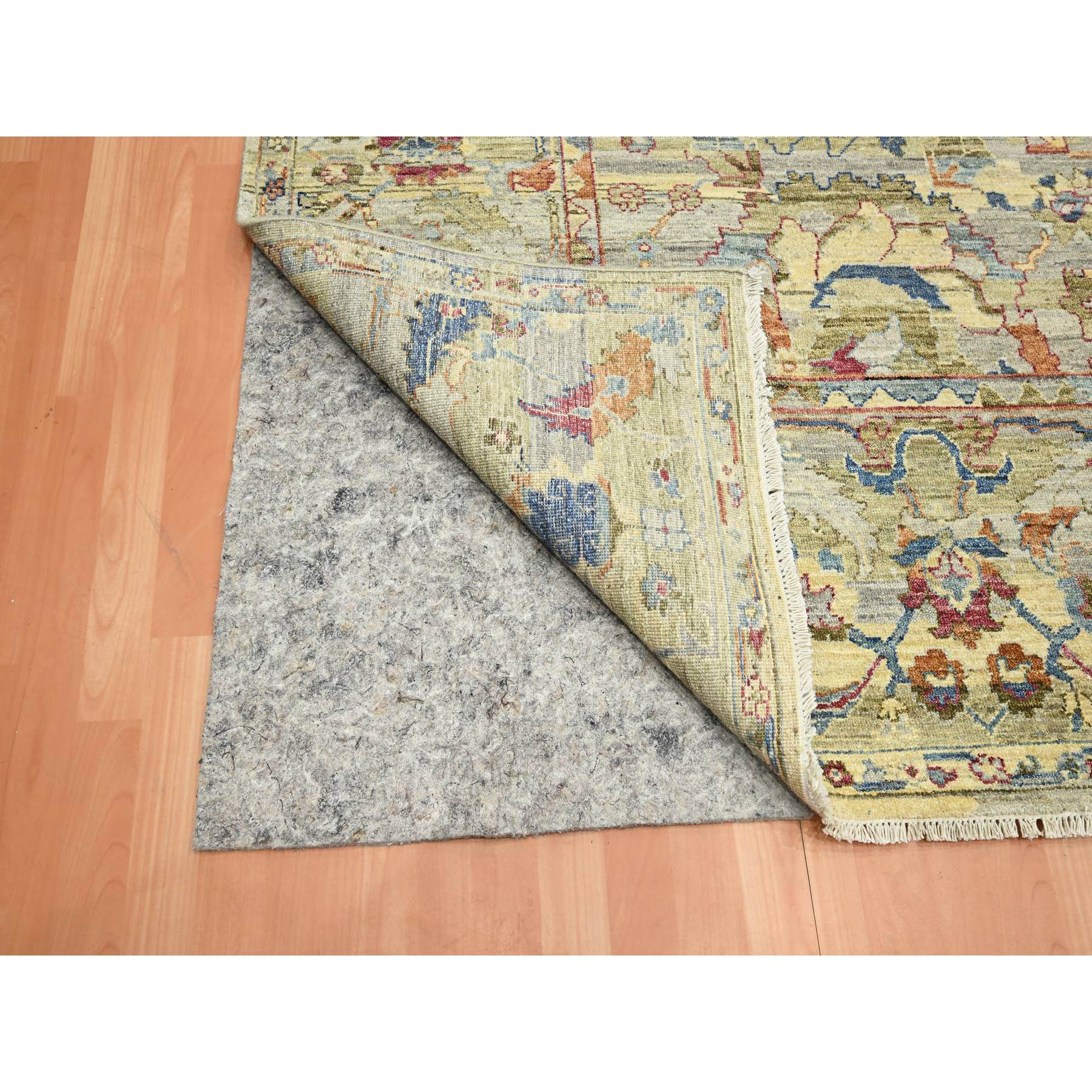 9'x12'2" Macaroon Yellow, Ziegler Mahal Design with Distinct Abrash, Sheared Low, Vegetable Dyes, 100% Wool, Hand Knotted, Oriental Rug Sh75634