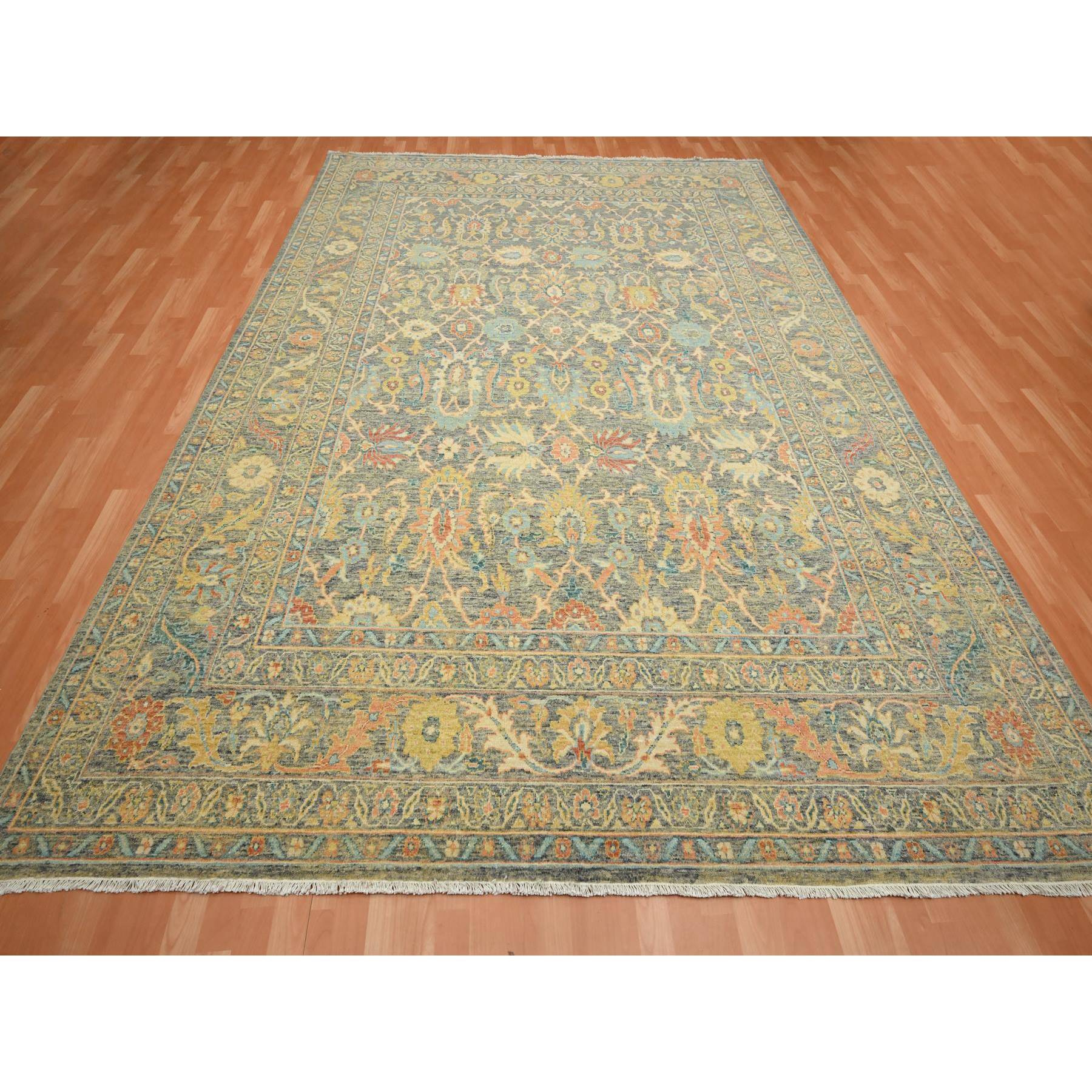 9'x12'1" Anchor Gray, Ziegler Mahal with Intricate Design, Shaved Low, 100% Wool, Hand Knotted, Vegetable Dyes, Oriental Rug Sh75636