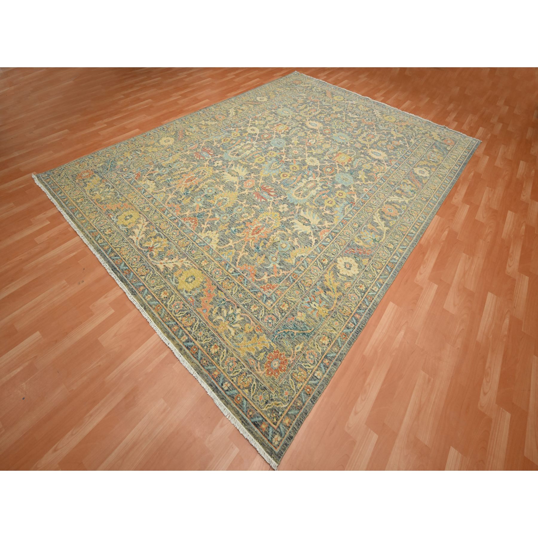 9'x12'1" Anchor Gray, Ziegler Mahal with Intricate Design, Shaved Low, 100% Wool, Hand Knotted, Vegetable Dyes, Oriental Rug Sh75636