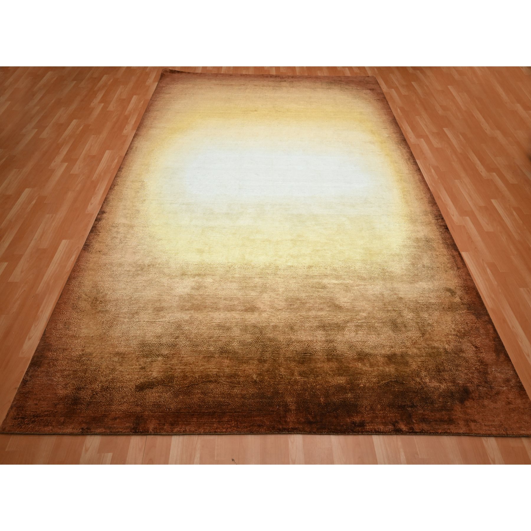 9'x12'1" Shades of Brown, Rothko Inspired, Modern, Hand Knotted, Wool & Silk, Soft Pile, Oriental Rug Sh75638