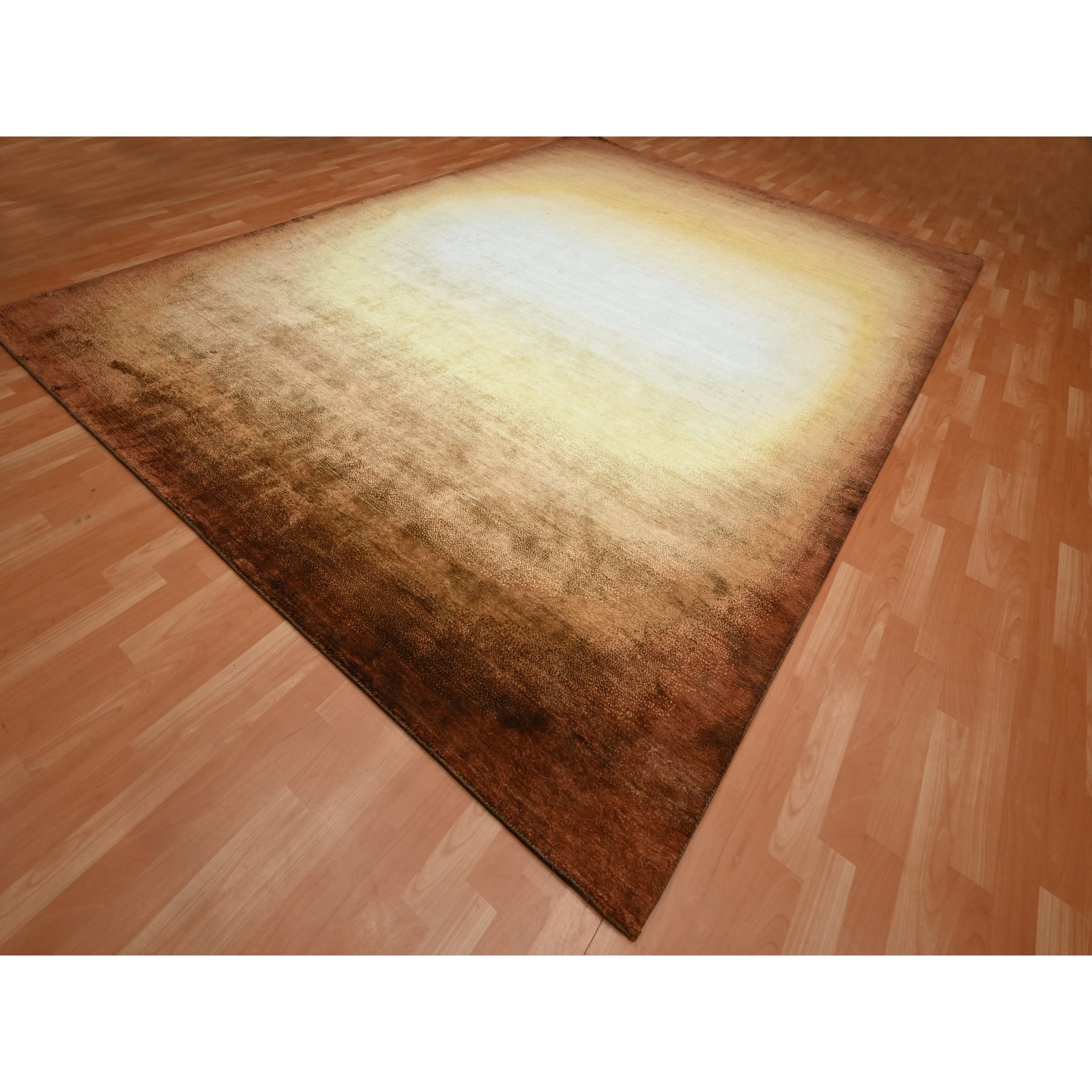 9'x12'1" Shades of Brown, Rothko Inspired, Modern, Hand Knotted, Wool & Silk, Soft Pile, Oriental Rug Sh75638