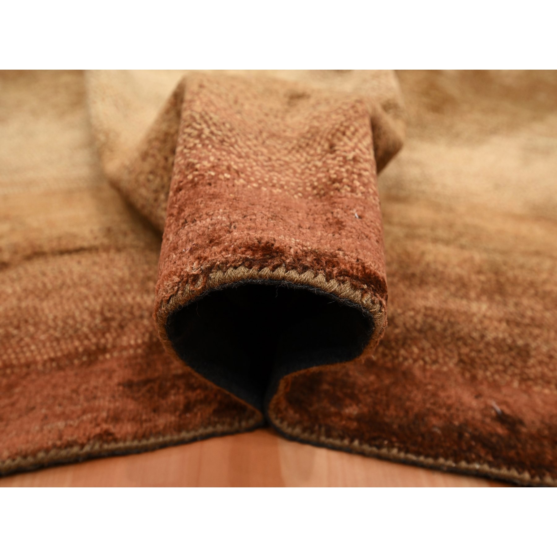 9'x12'1" Shades of Brown, Rothko Inspired, Modern, Hand Knotted, Wool & Silk, Soft Pile, Oriental Rug Sh75638
