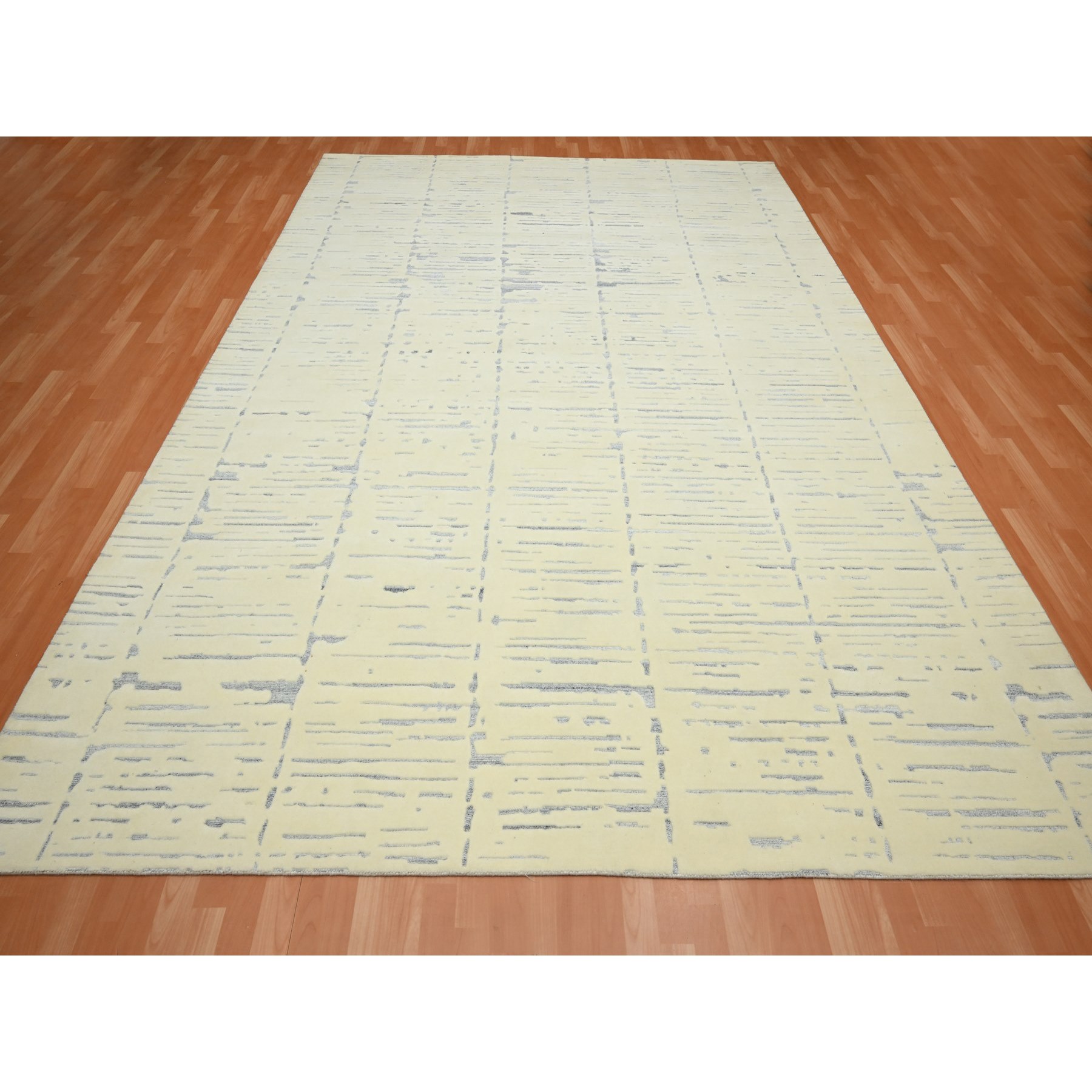 9'x12' Chiffon White, Modern Design with Textured Weave, Tone on Tone, Wool & Silk, Hand Knotted, Oriental Rug Sh75641