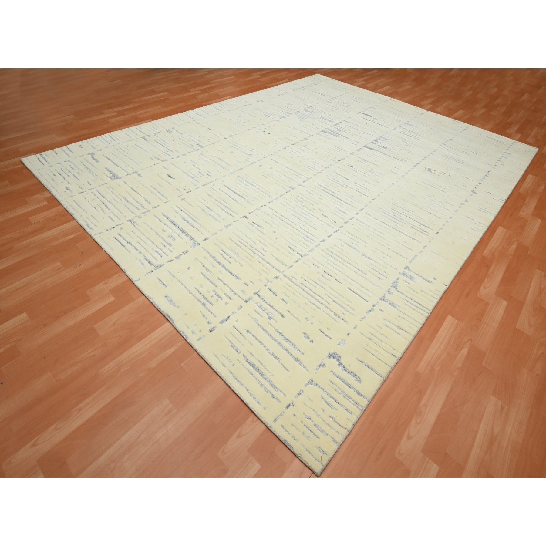 9'x12' Chiffon White, Modern Design with Textured Weave, Tone on Tone, Wool & Silk, Hand Knotted, Oriental Rug Sh75641