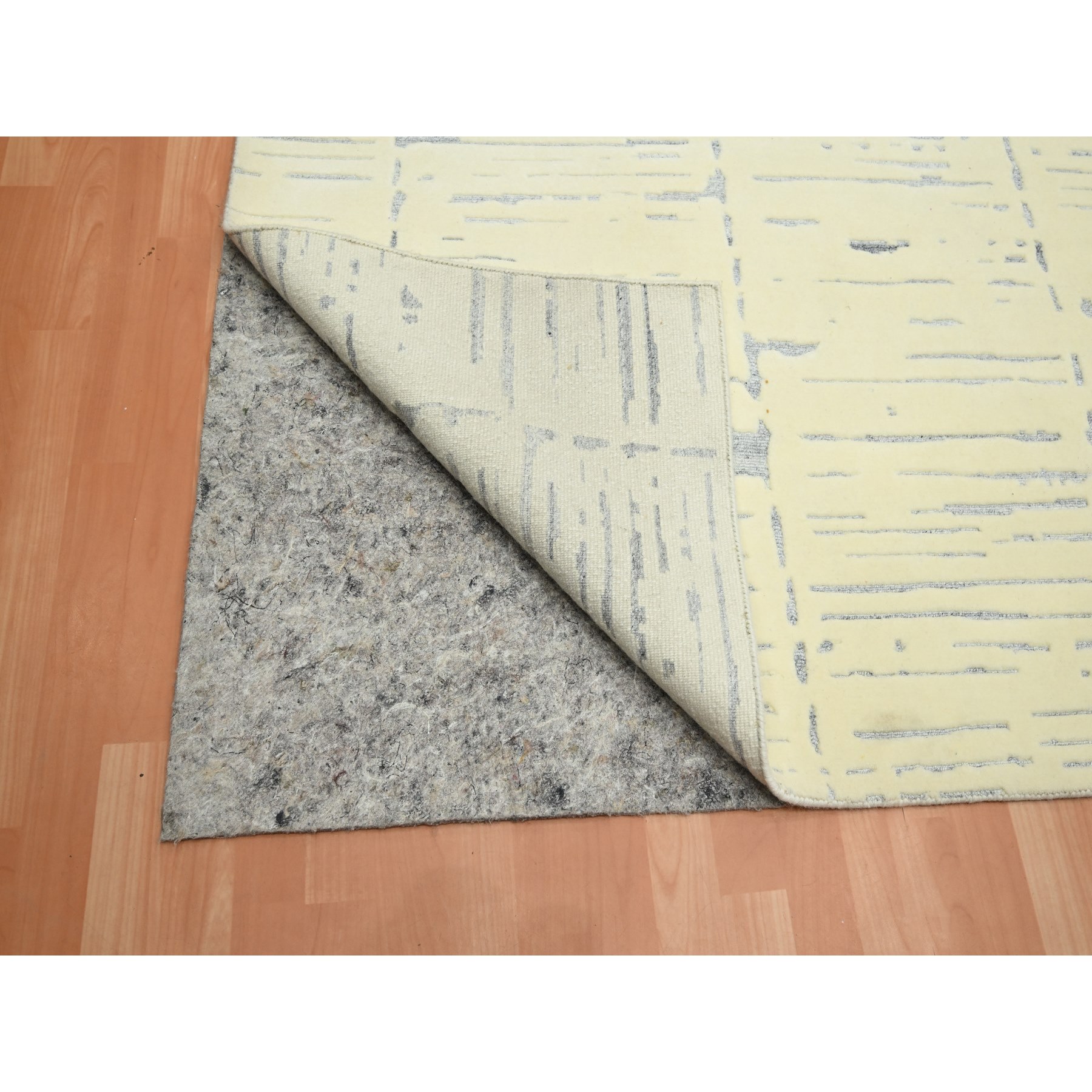 9'x12' Chiffon White, Modern Design with Textured Weave, Tone on Tone, Wool & Silk, Hand Knotted, Oriental Rug Sh75641