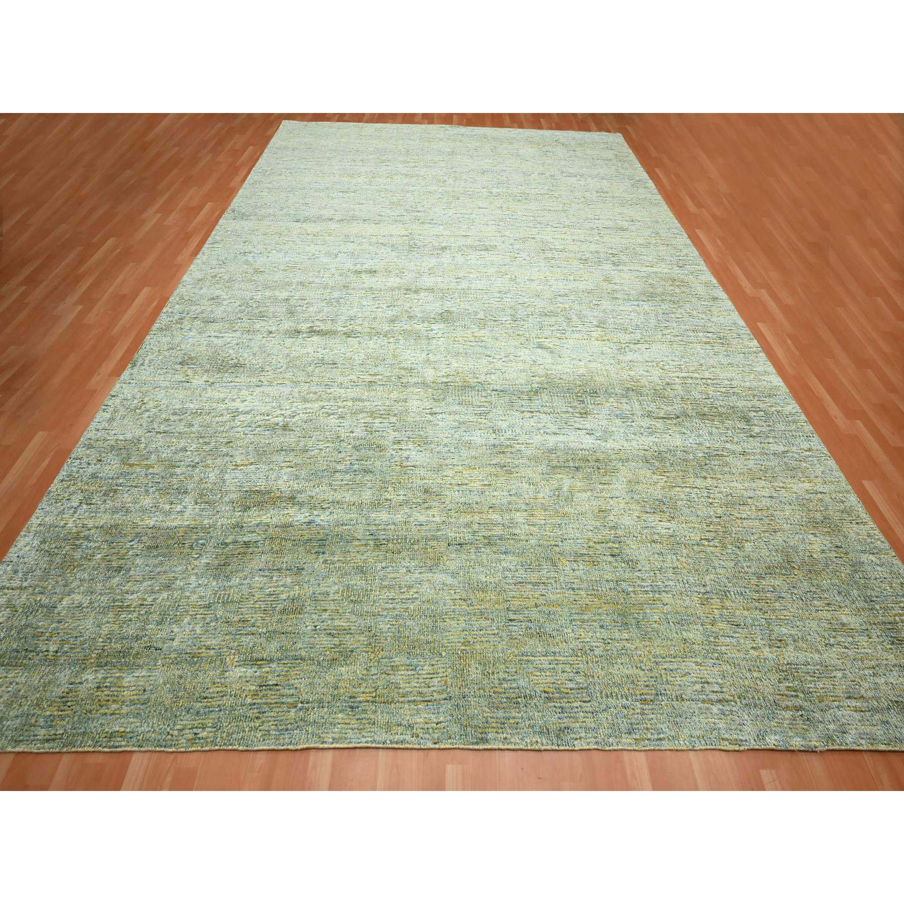 11'9"x15'4" Laurel Green with Gold, Roman Key Design, Wool & Silk, Hand Knotted, Oversized, Oriental Rug Sh75643