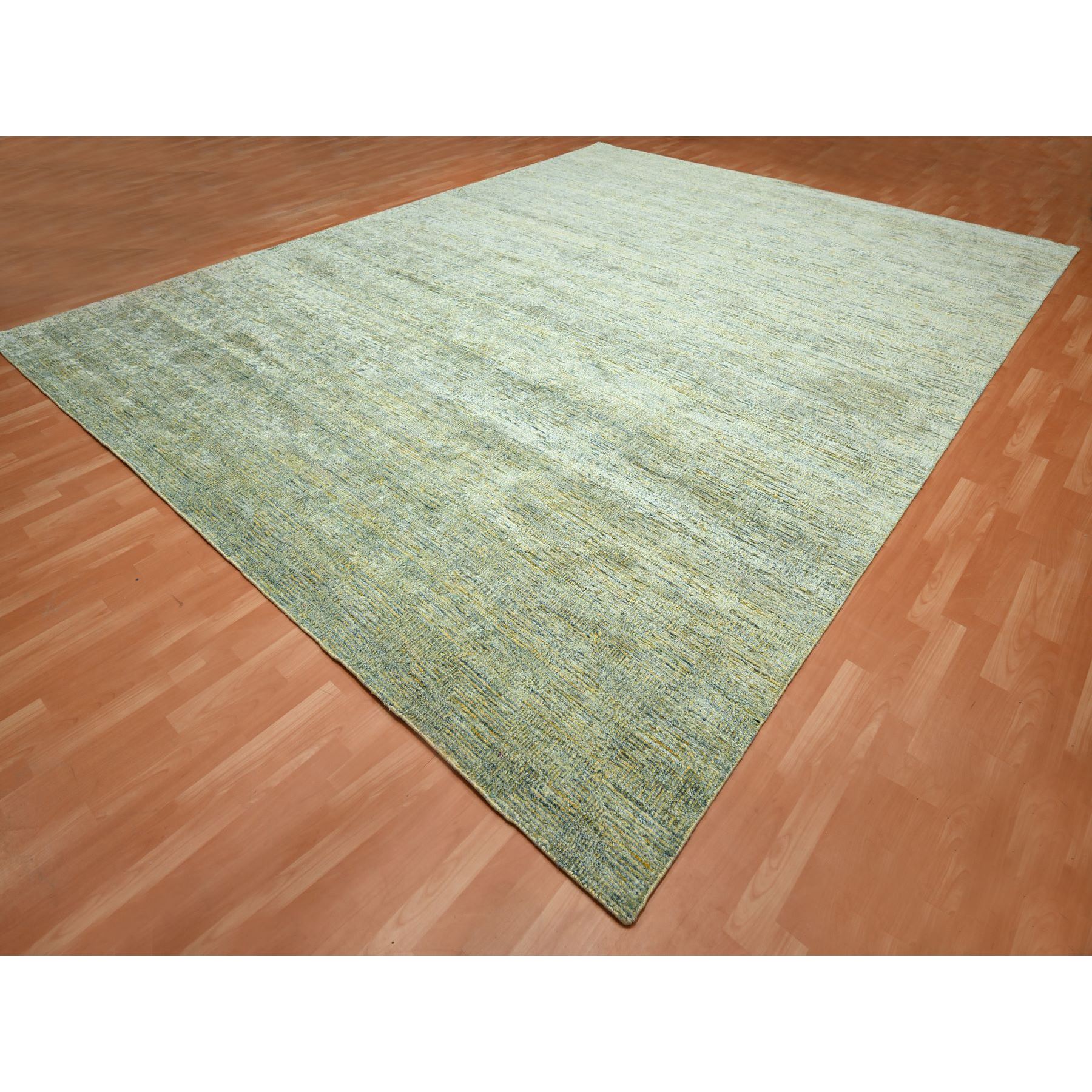 11'9"x15'4" Laurel Green with Gold, Roman Key Design, Wool & Silk, Hand Knotted, Oversized, Oriental Rug Sh75643
