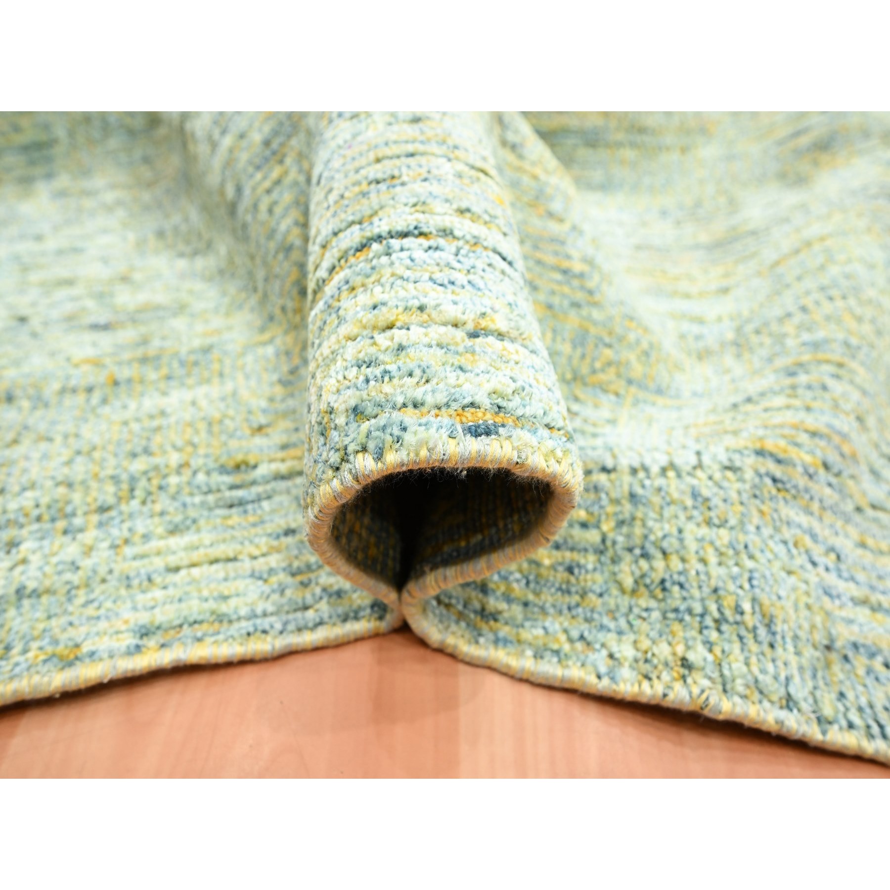 11'9"x15'4" Laurel Green with Gold, Roman Key Design, Wool & Silk, Hand Knotted, Oversized, Oriental Rug Sh75643