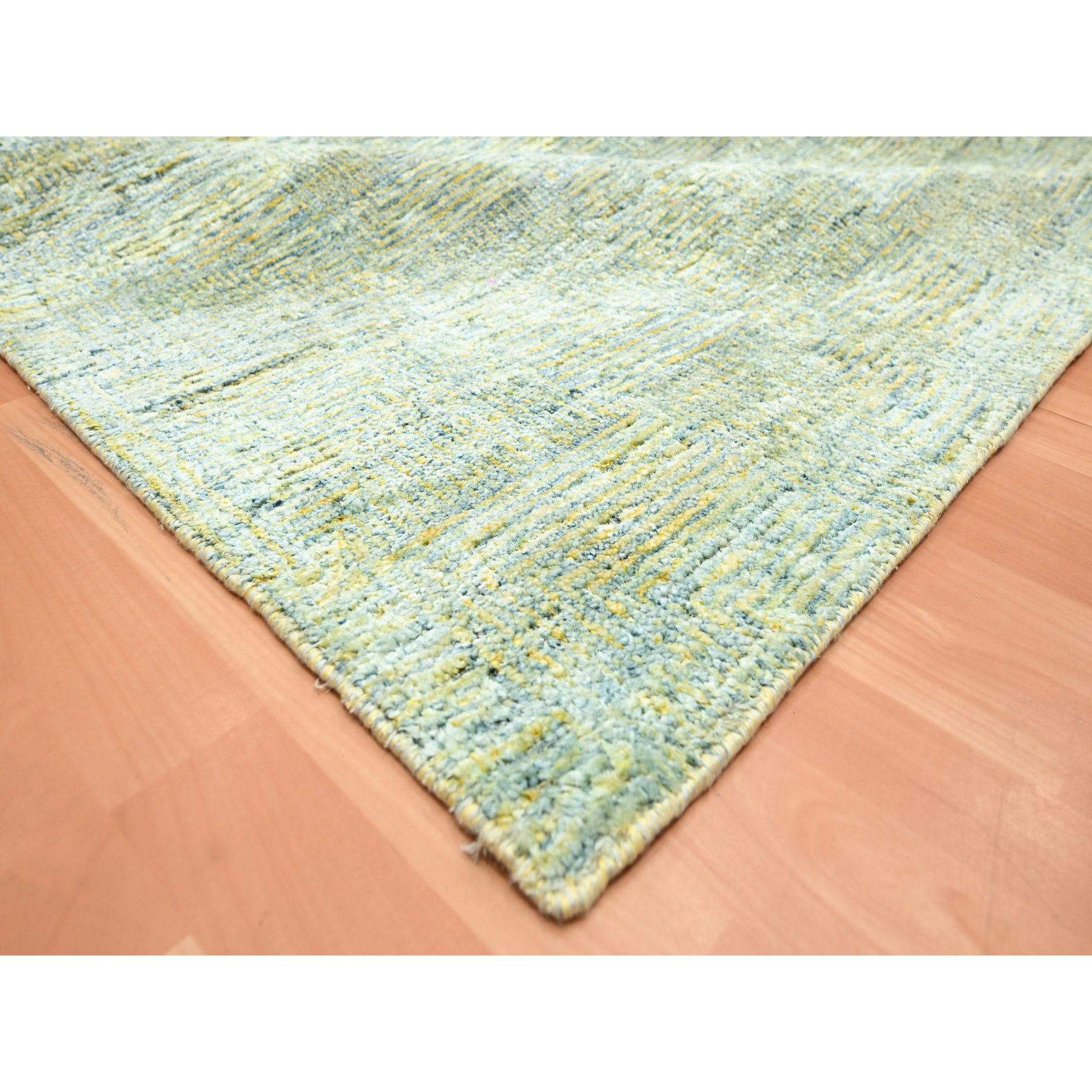 11'9"x15'4" Laurel Green with Gold, Roman Key Design, Wool & Silk, Hand Knotted, Oversized, Oriental Rug Sh75643