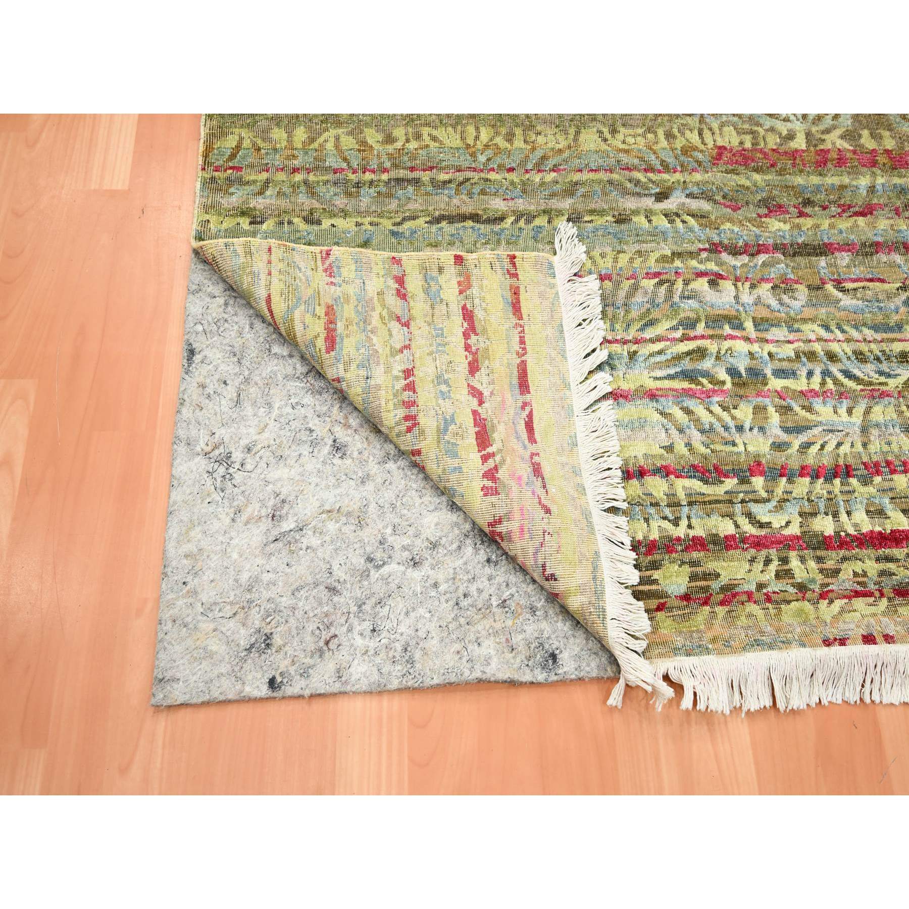 6'1"x9'1" Shades of Brown with Green, Abrash Design, Silk with Oxidized Wool, Hand Knotted, Oriental Rug Sh75644