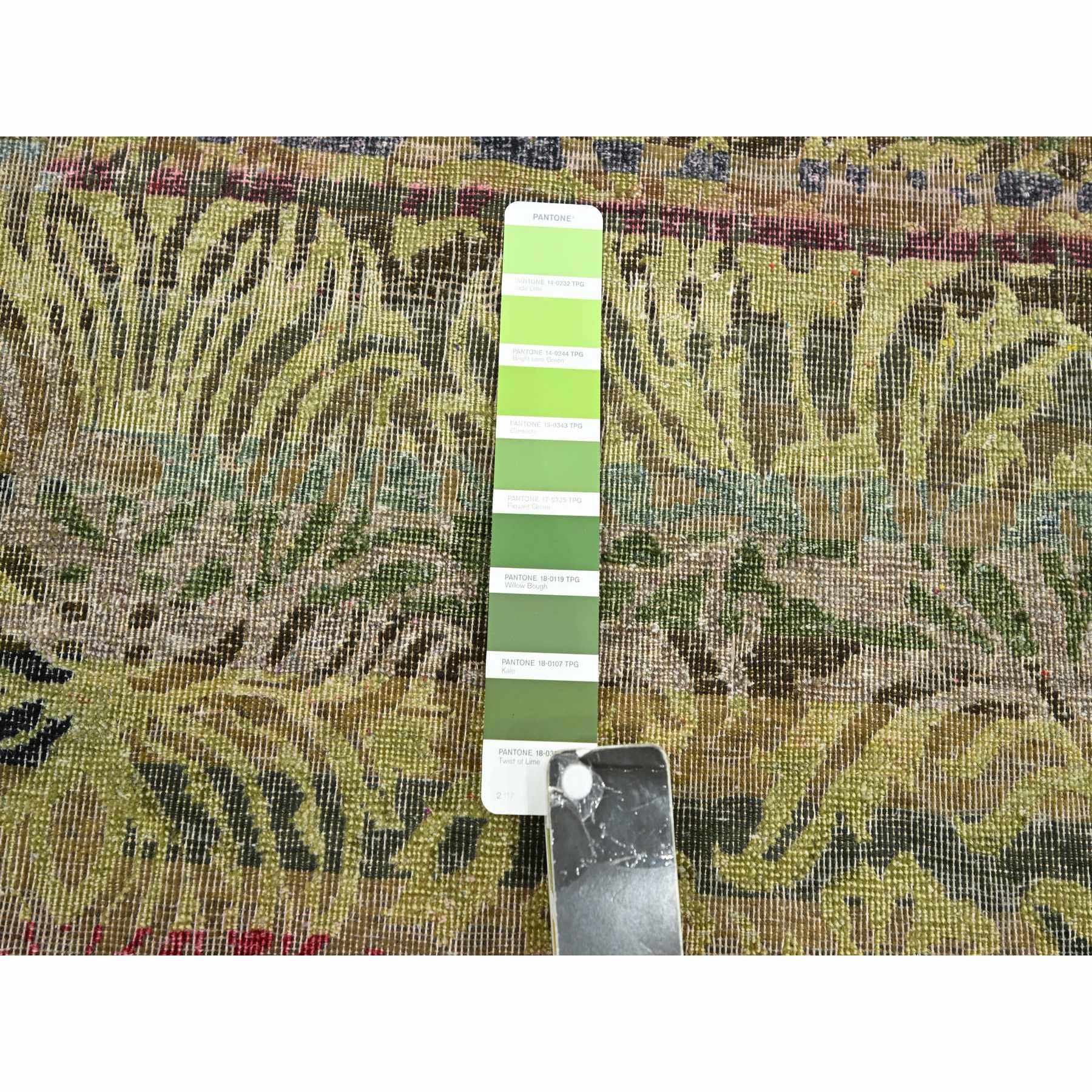 6'1"x9'1" Shades of Brown with Green, Abrash Design, Silk with Oxidized Wool, Hand Knotted, Oriental Rug Sh75644