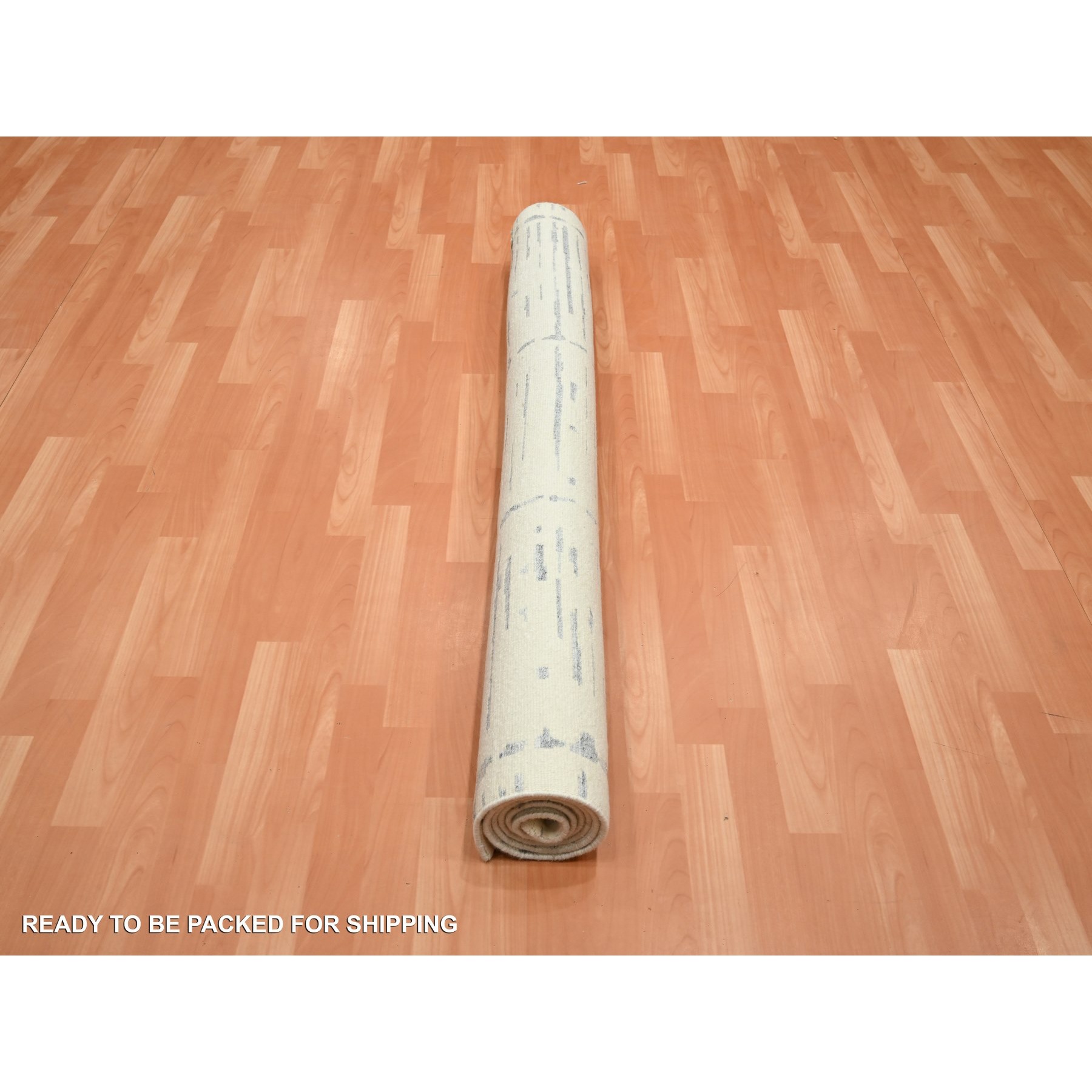 5'x7' Linen White, Modern Design with Textured Weave, Tone on Tone, Hand Knotted, Wool & Silk, Oriental Rug Sh75646