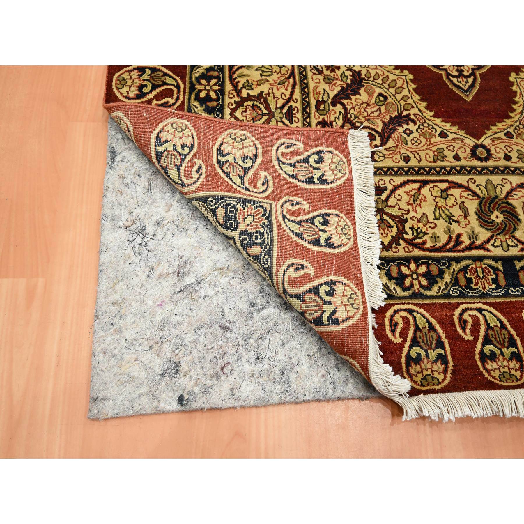 4'x6' Wine Red, Pure Silk, Tabriz Haji Jalili Paisley Design, Hand Knotted, Soft Pile, Oriental Rug Sh75647