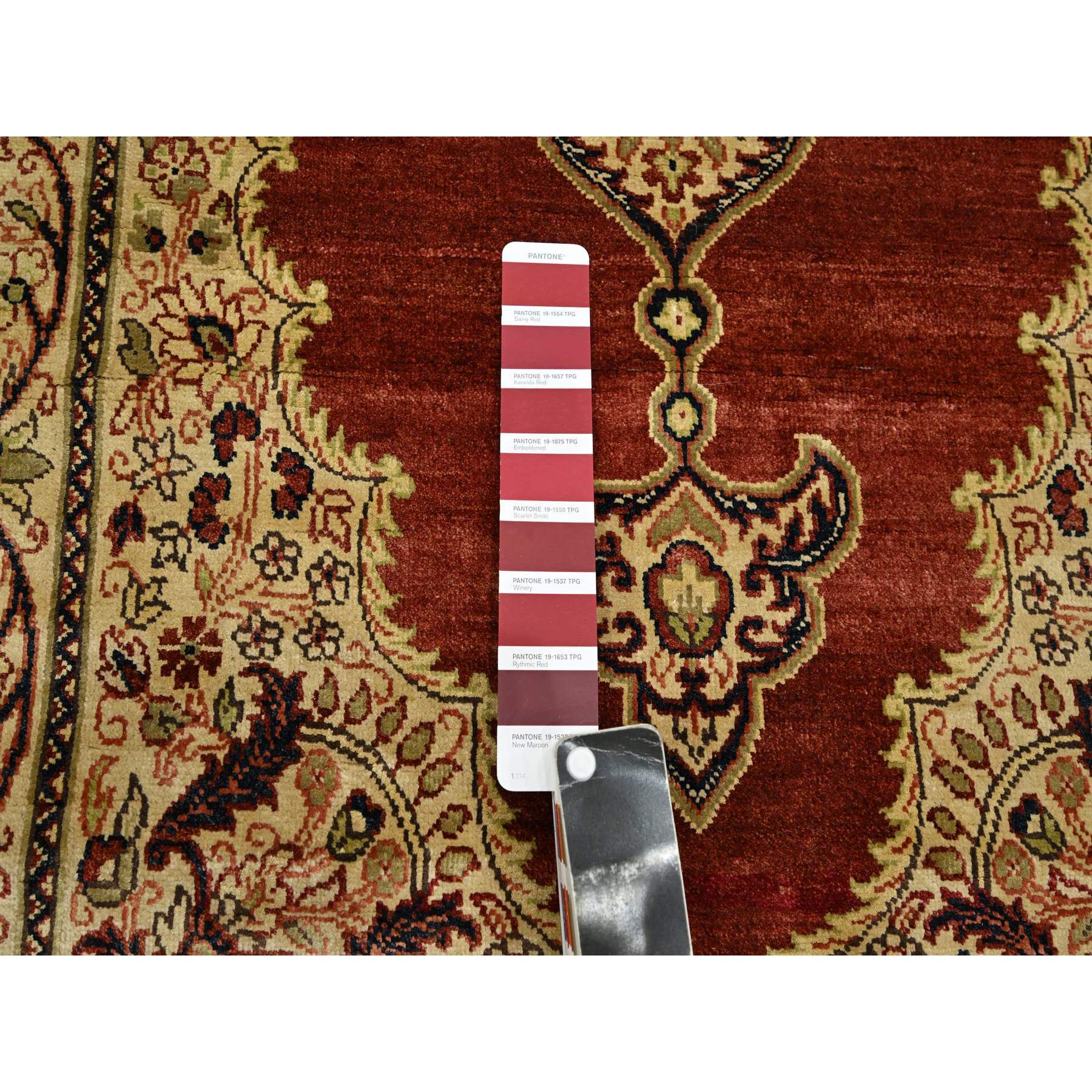 4'x6' Wine Red, Pure Silk, Tabriz Haji Jalili Paisley Design, Hand Knotted, Soft Pile, Oriental Rug Sh75647