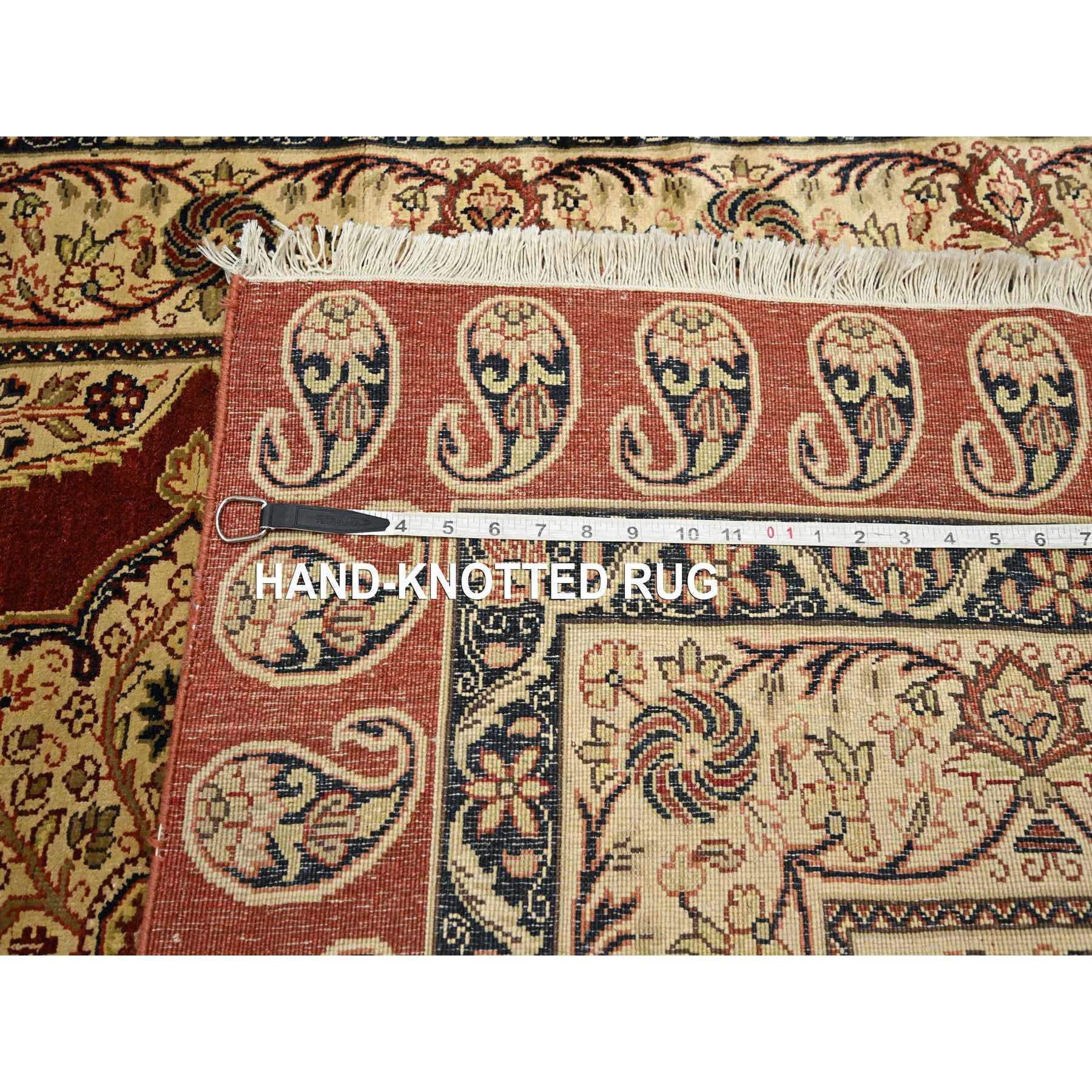 4'x6' Wine Red, Pure Silk, Tabriz Haji Jalili Paisley Design, Hand Knotted, Soft Pile, Oriental Rug Sh75647