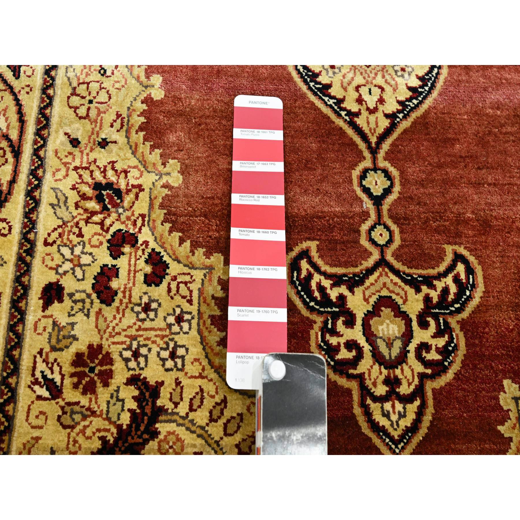4'x6' Scarlet Red, Pure Silk, Tabriz Haji Jalili Paisley Design, Soft Pile, Hand Knotted, Oriental Rug Sh75648