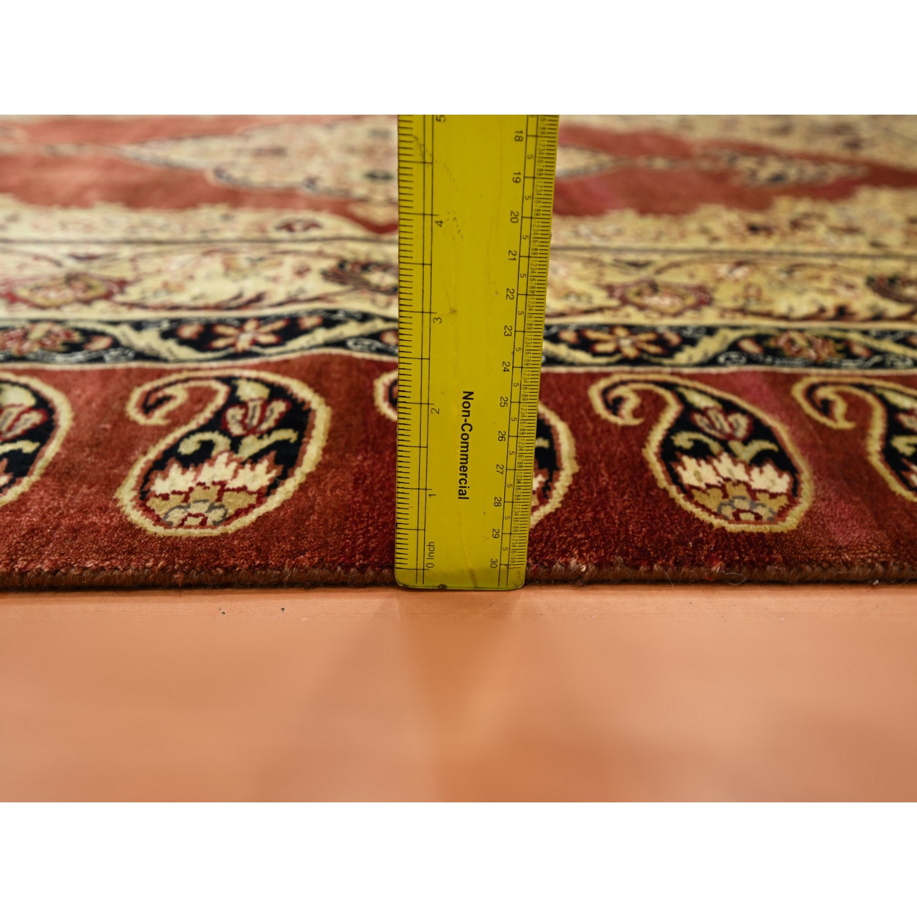 4'x6' Scarlet Red, Pure Silk, Tabriz Haji Jalili Paisley Design, Soft Pile, Hand Knotted, Oriental Rug Sh75648