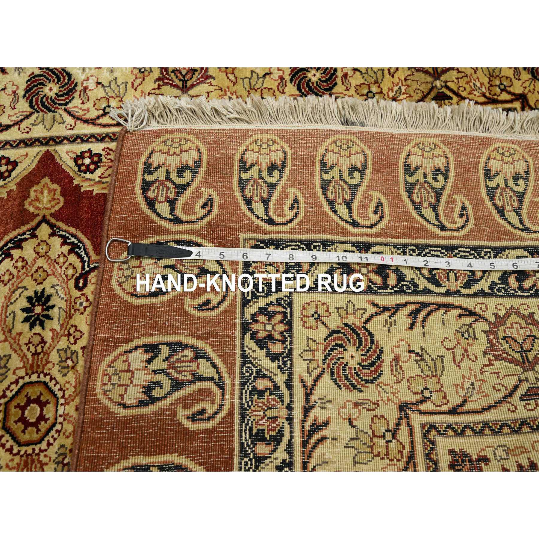 4'x6' Scarlet Red, Pure Silk, Tabriz Haji Jalili Paisley Design, Soft Pile, Hand Knotted, Oriental Rug Sh75648
