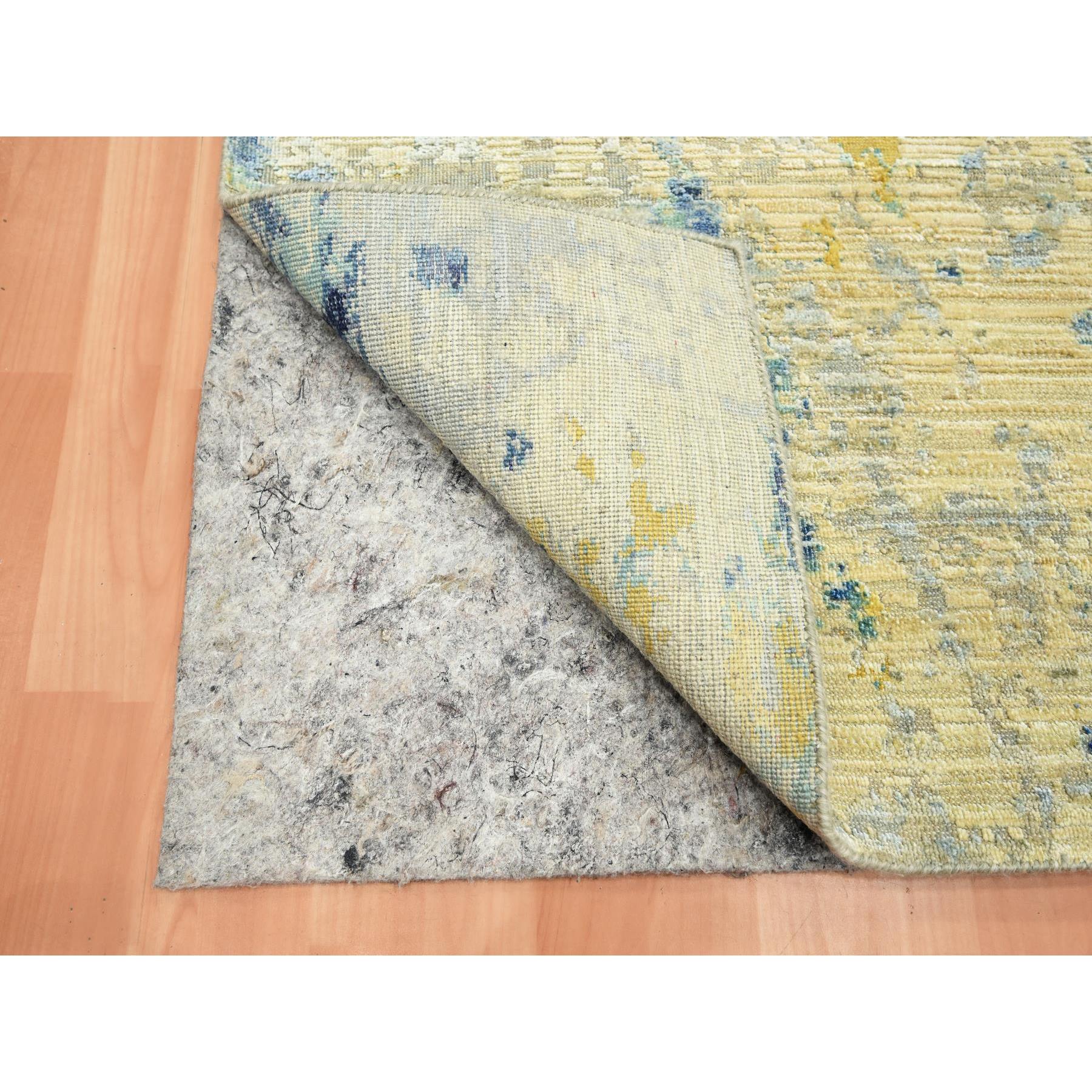 3'10"x6'3" Khaki Brown with Touches of Navy, Silk with Oxidized Wool, Modern Design, Hand Knotted, Oriental Rug Shv