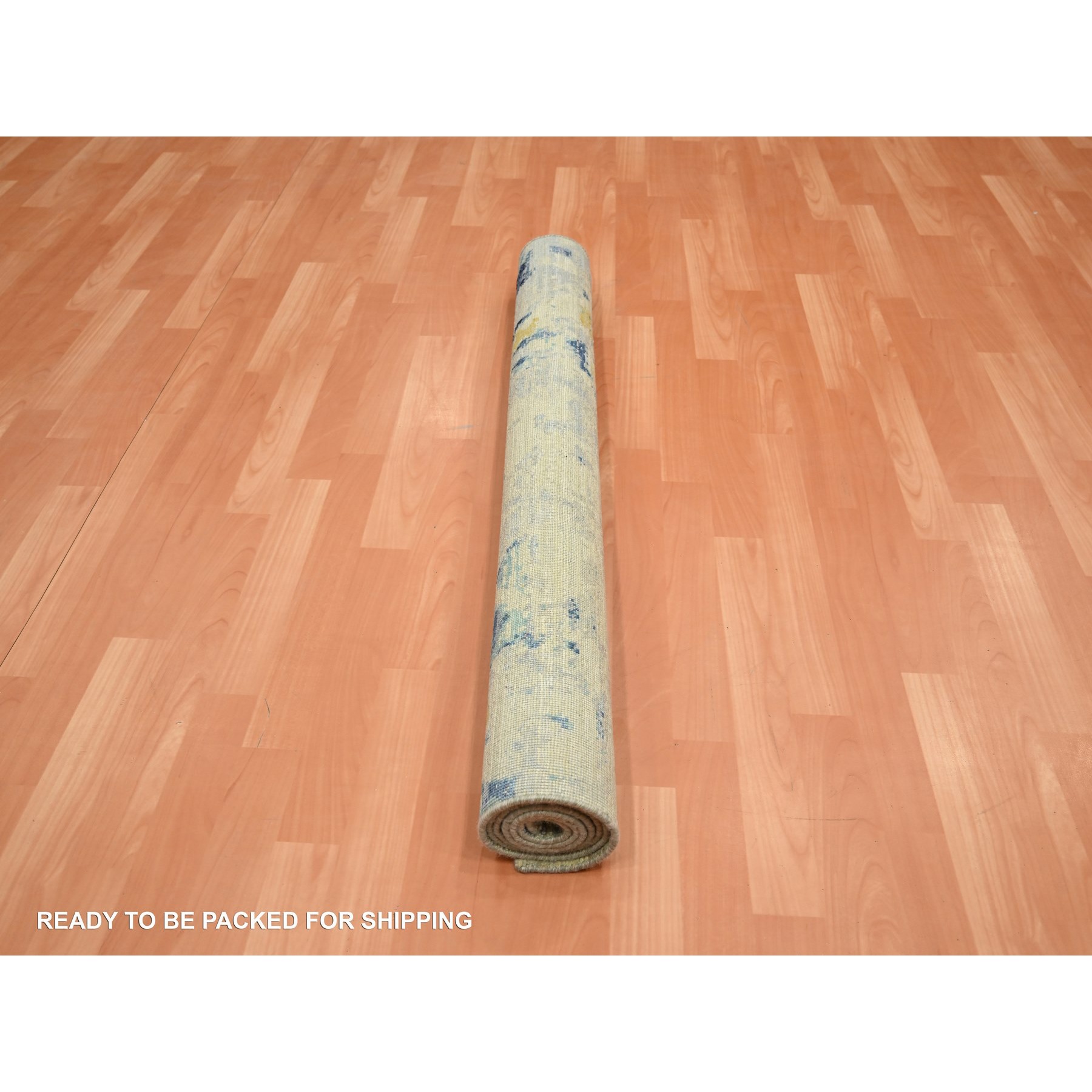 3'10"x6'3" Khaki Brown with Touches of Navy, Silk with Oxidized Wool, Modern Design, Hand Knotted, Oriental Rug Shv