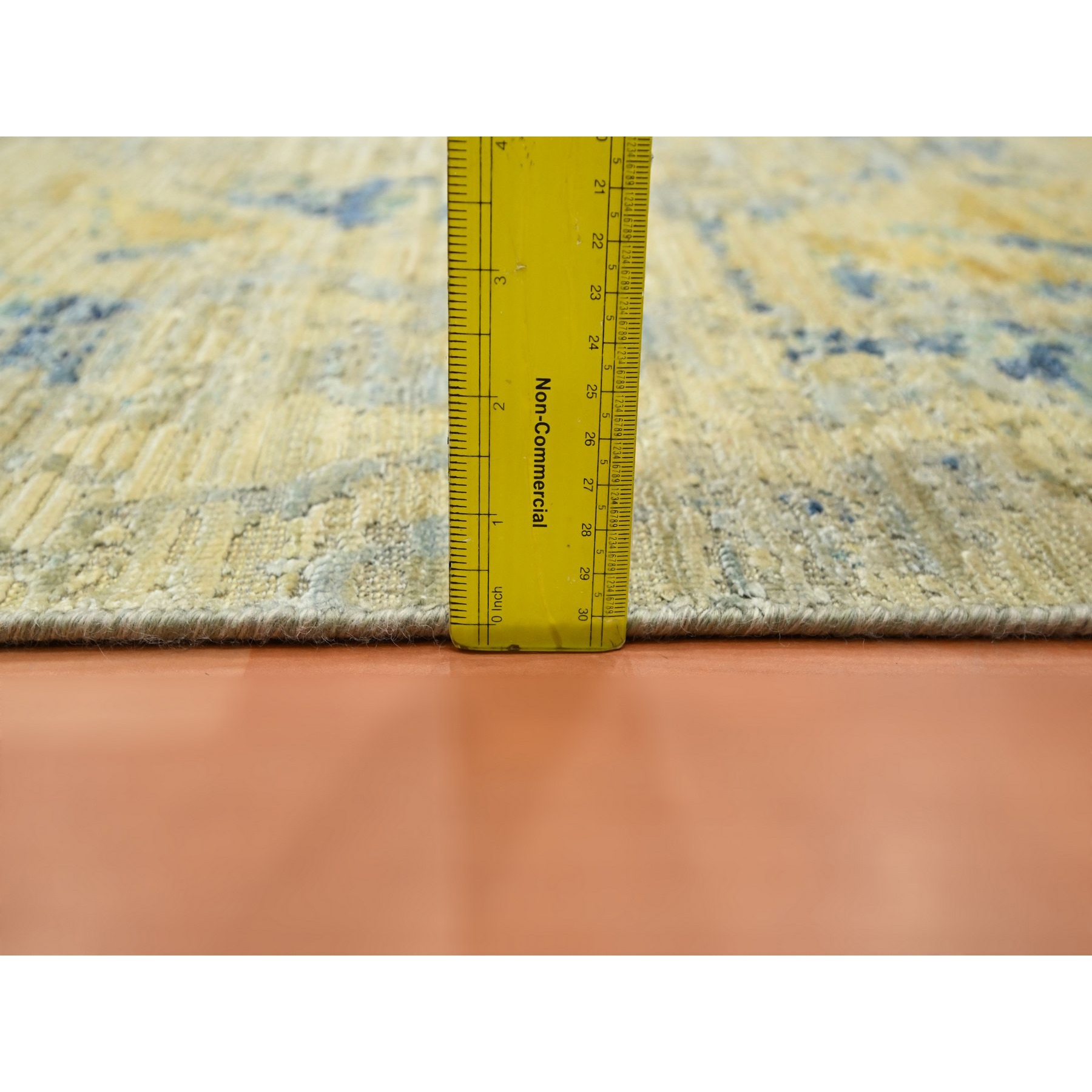 3'10"x6'3" Khaki Brown with Touches of Navy, Silk with Oxidized Wool, Modern Design, Hand Knotted, Oriental Rug Shv