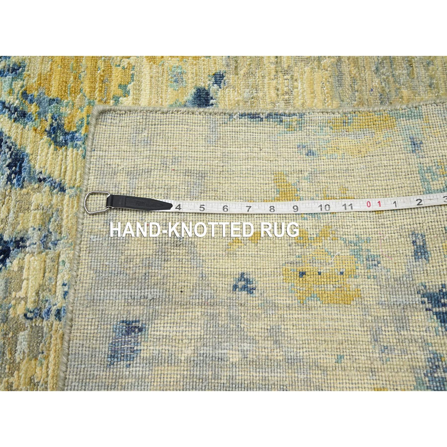 3'10"x6'3" Khaki Brown with Touches of Navy, Silk with Oxidized Wool, Modern Design, Hand Knotted, Oriental Rug Shv