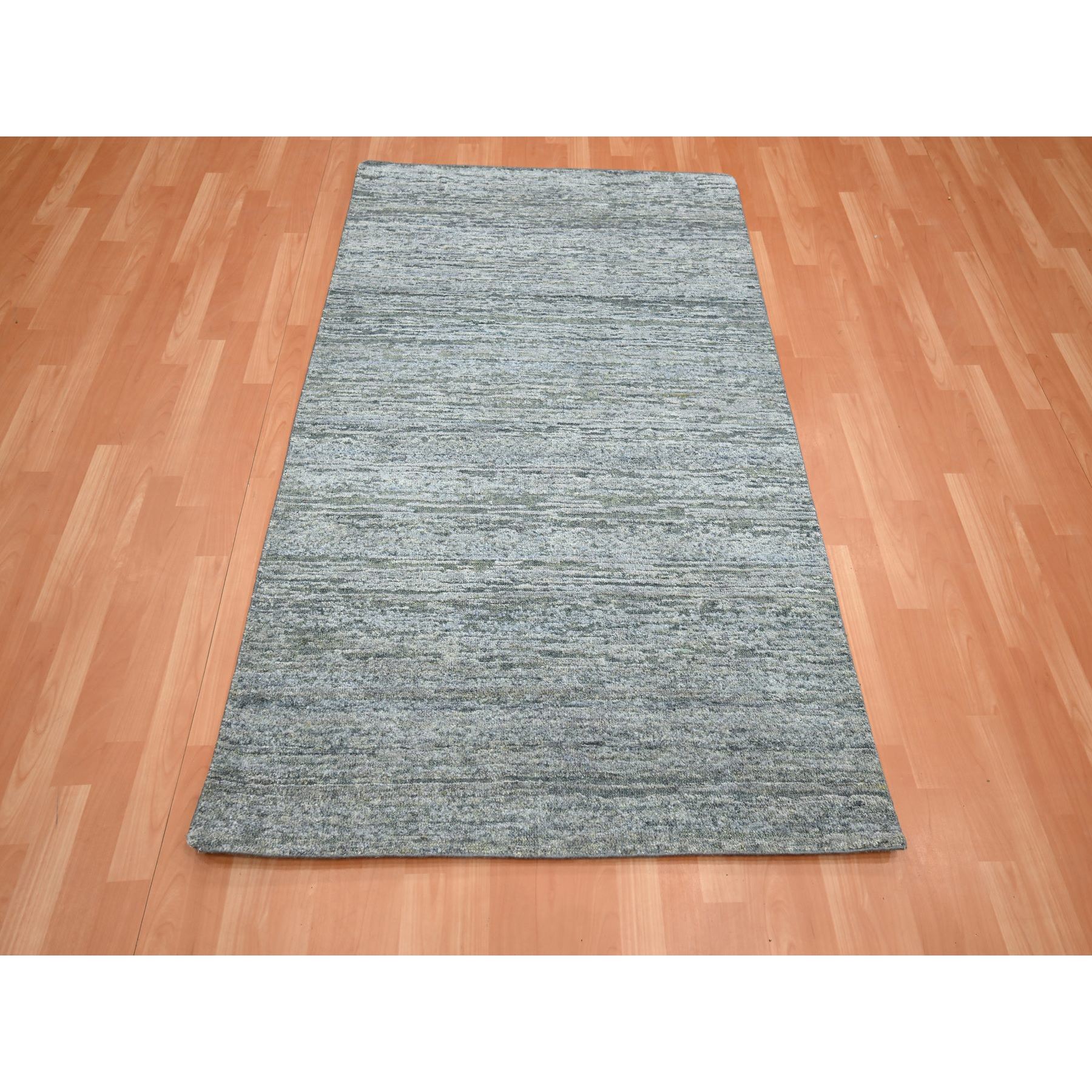 3'10"x6'1" Spanish Gray, Plain Design, Hand Knotted, Soft to the Touch, Pure Silk, Oriental Rug Sh75654