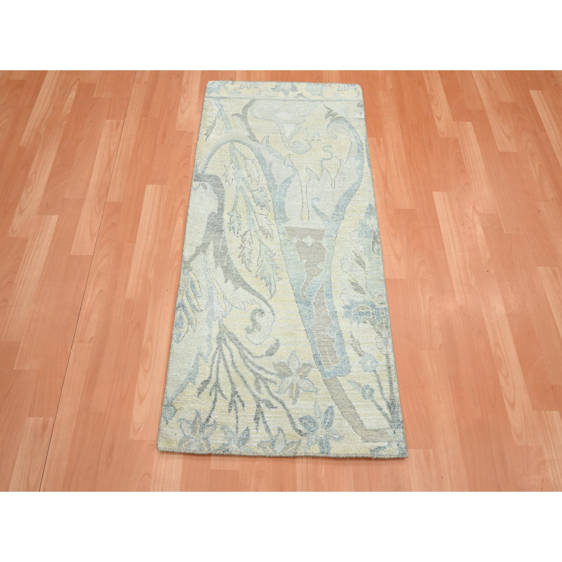 2'x4'3" Pristine White, Bijar Garus Spacious Persian Design with Soft Colors, Wool & Silk, Hand Knotted, Natural Dyes, Sample, Mat, Oriental Rug Sh75658