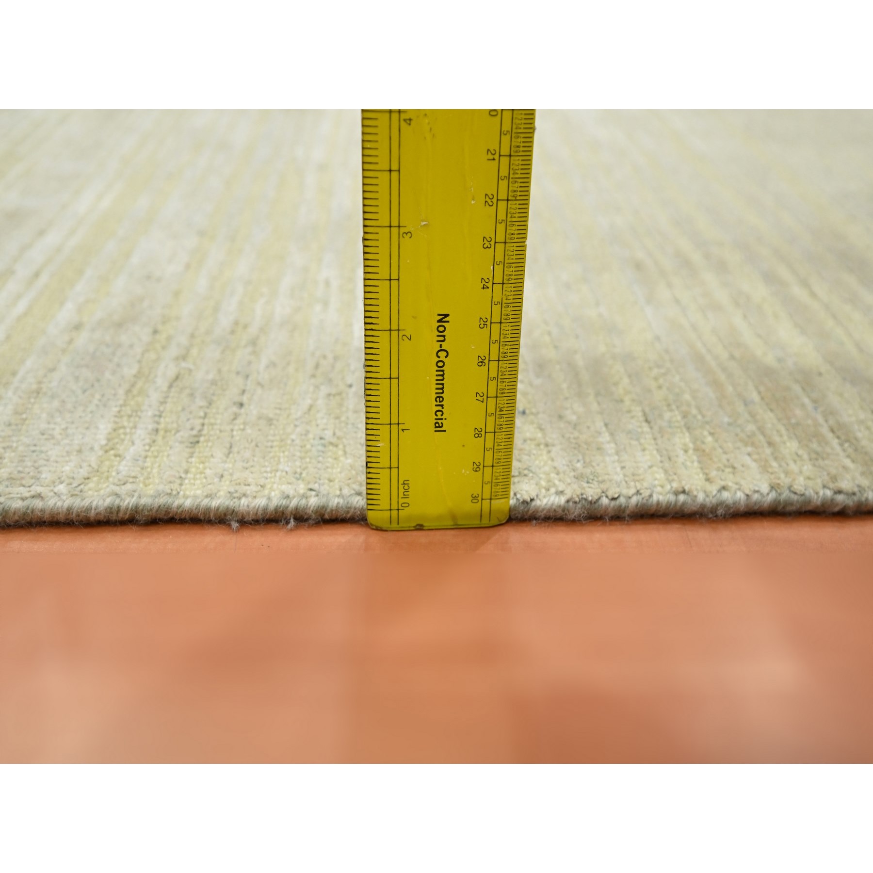 2'x3' Linen White, Plain Line Design, Silk with Oxidized Wool, Hand Knotted, Textured Pile, Sample, Mat, Oriental Rug Sh75660