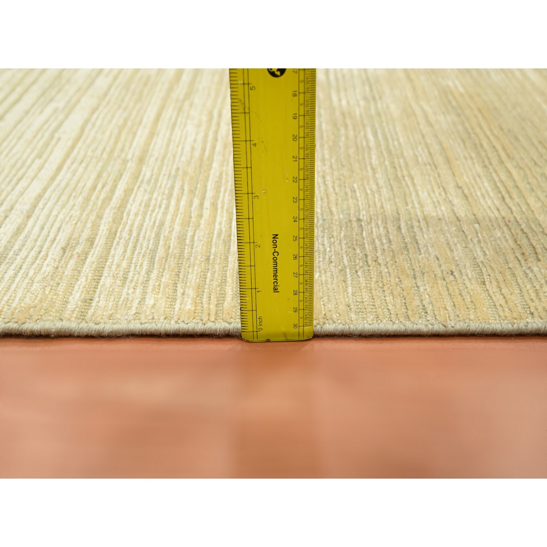 2'x3' Beige with Warm Tones, Plain Line Design, Textured Pile, Silk with Oxidized Wool, Hand Knotted, Sample, Mat, Oriental Rug Sh75662