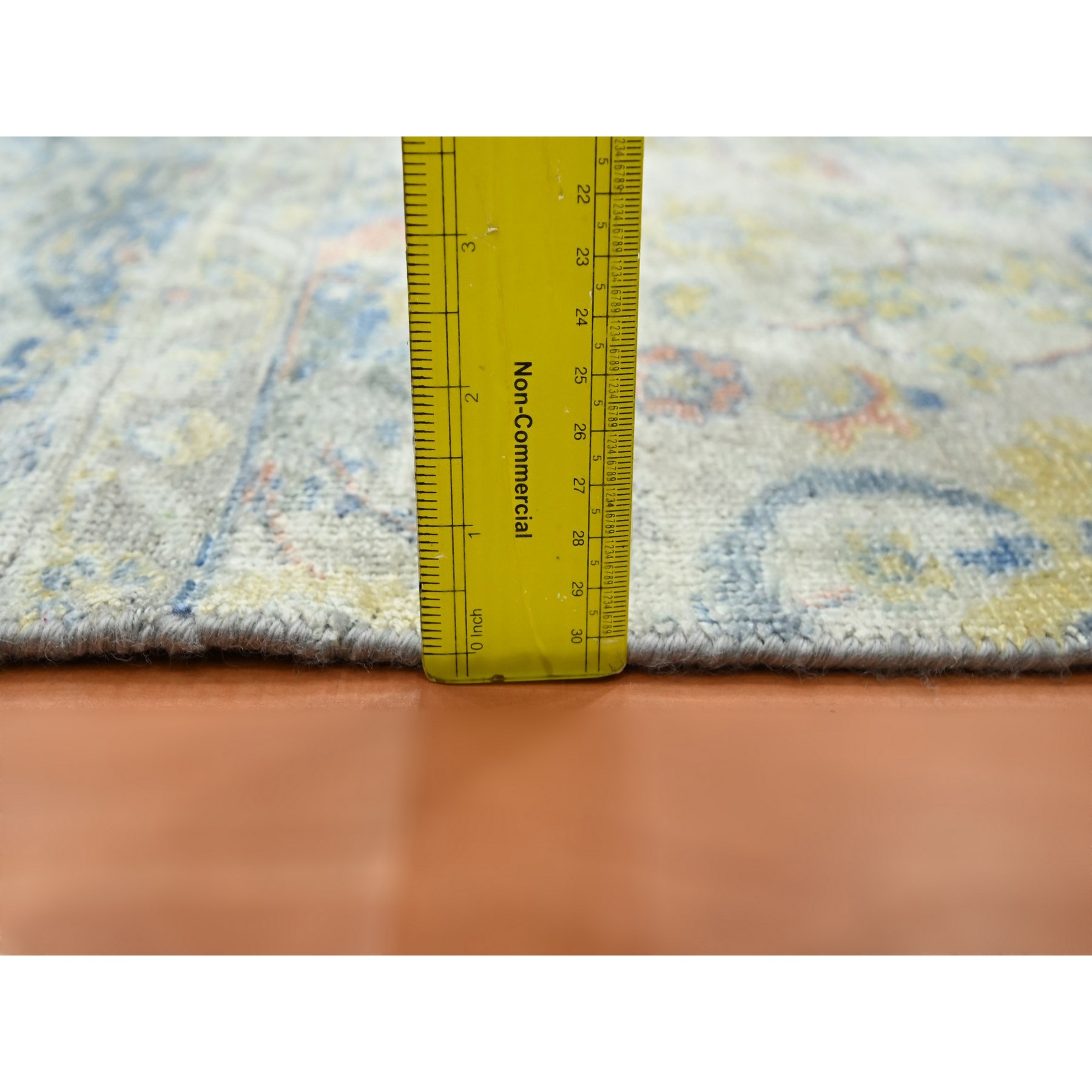 2'1"x2'10" Pastel Gray, Colorful Oushak with All Over Design, Oxidized Wool and Pure Silk, Hand Knotted, Sample, Mat, Oriental Rug Sh75664