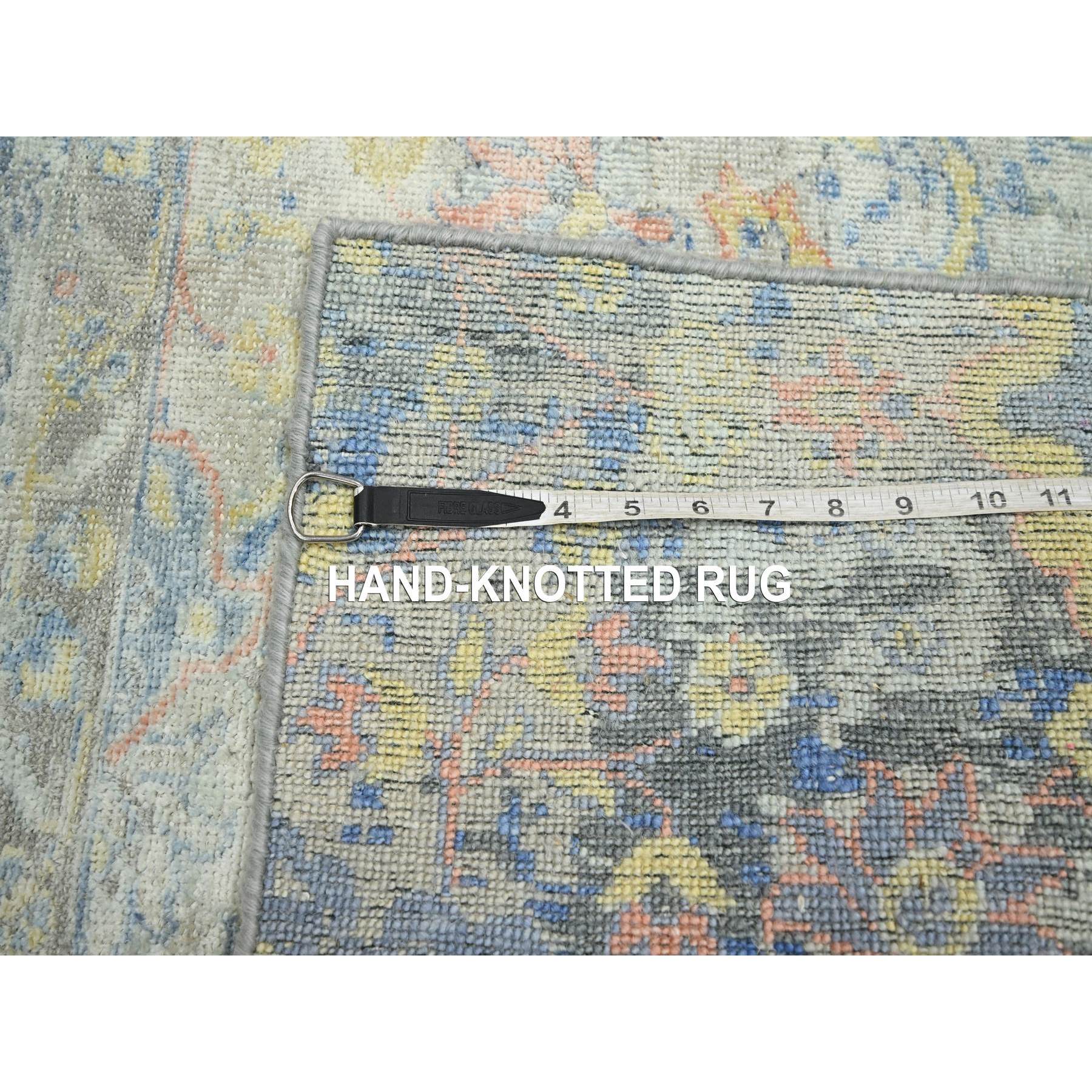 2'1"x2'10" Pastel Gray, Colorful Oushak with All Over Design, Oxidized Wool and Pure Silk, Hand Knotted, Sample, Mat, Oriental Rug Sh75664
