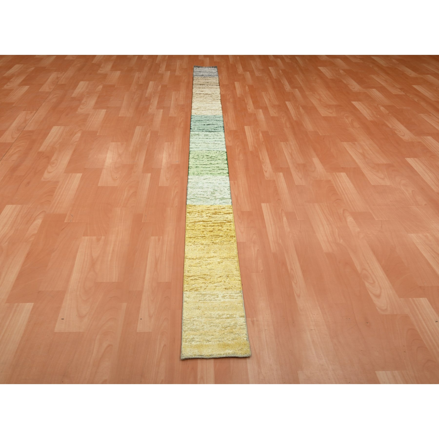 1'x11'2" Brown, Colorful Curtain Blanket Color Shades for Custom Orders, Modern Design, Wool & Silk, Hand Knotted, Narrow Runner, Oriental Rug Sh75667