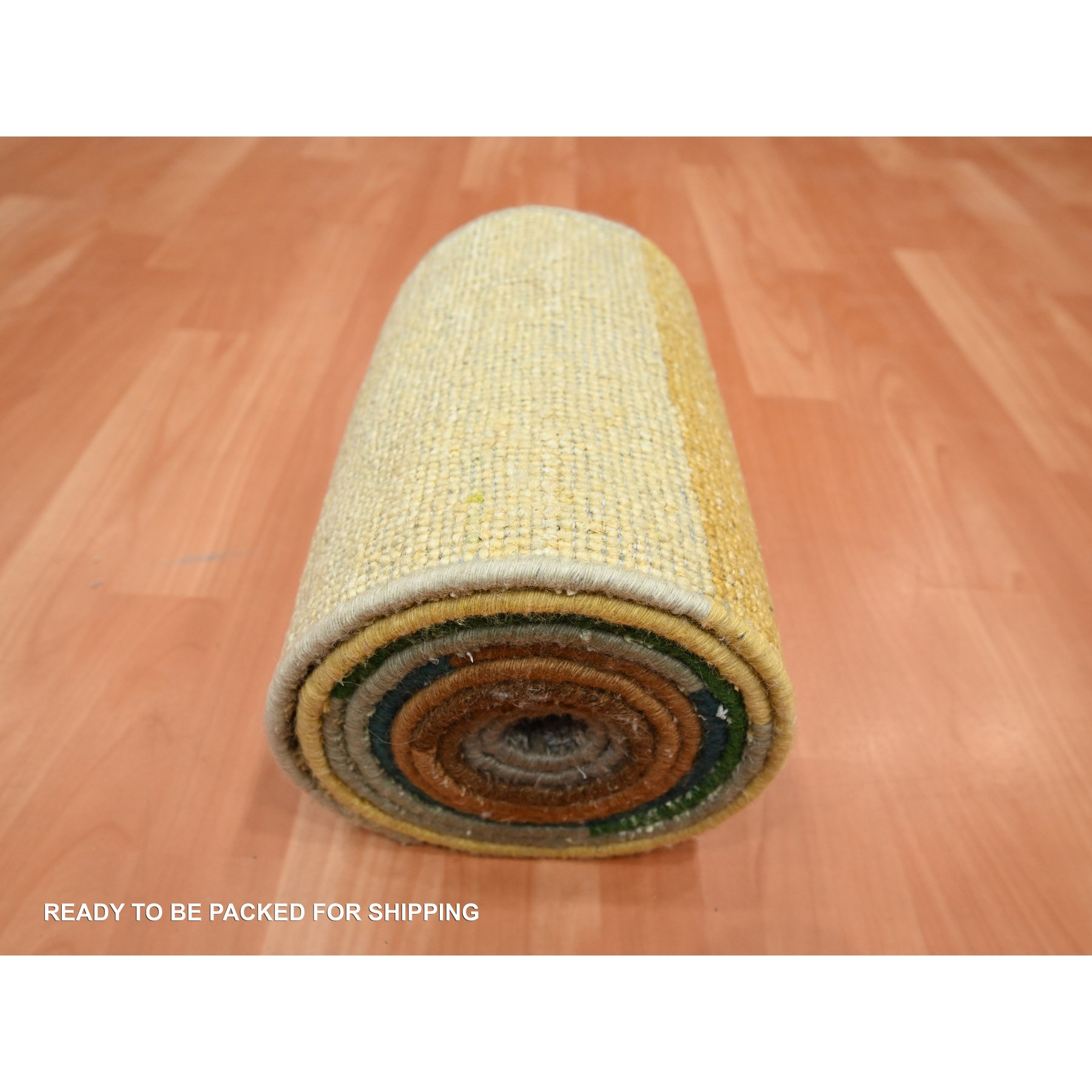 1'x11'2" Brown, Modern Design, Colorful Curtain Blanket Color Shades for Custom Orders, Wool & Silk, Hand Knotted, Narrow Runner, Oriental Rug Sh75668