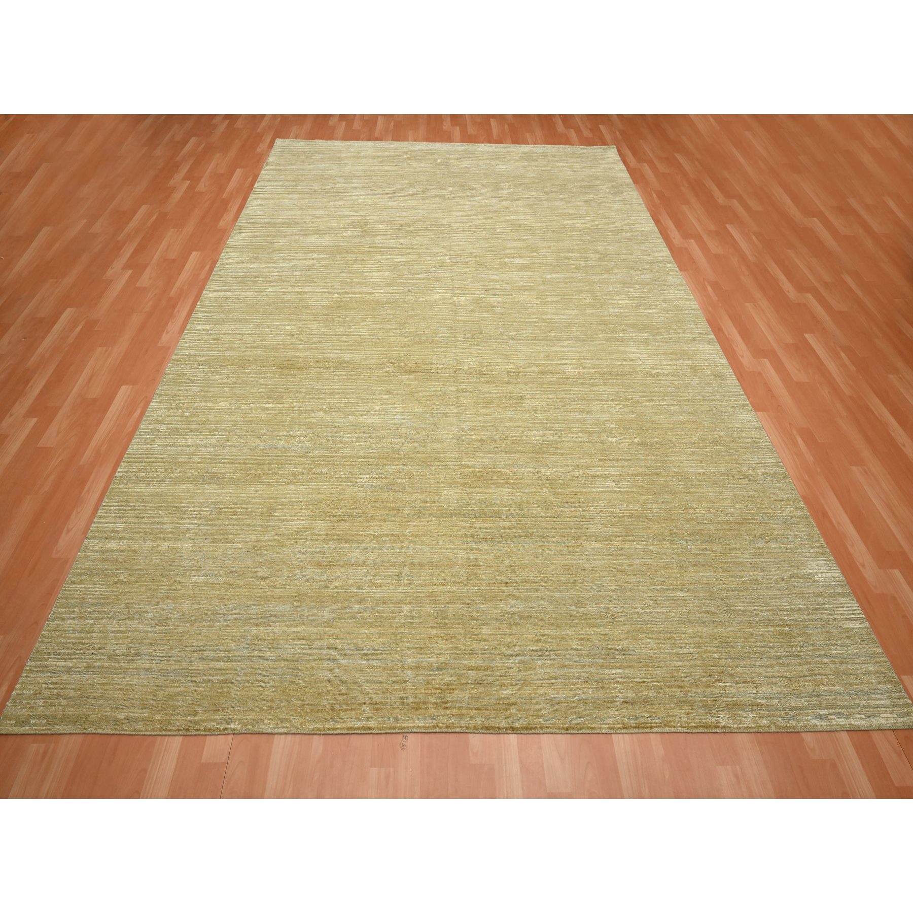 9'x12'3" Khaki Brown, Plain Solid Design, Silk with Textured Wool, Hand Knotted, Oriental Rug Sh75671