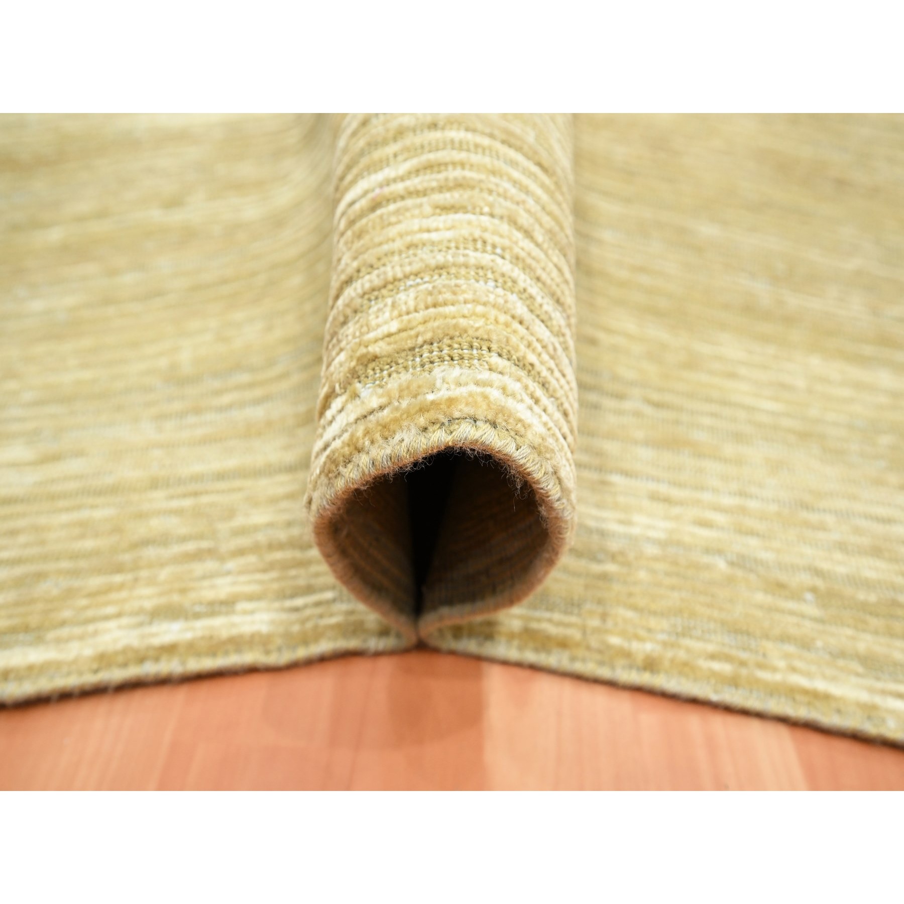 9'x12'3" Khaki Brown, Plain Solid Design, Silk with Textured Wool, Hand Knotted, Oriental Rug Sh75671