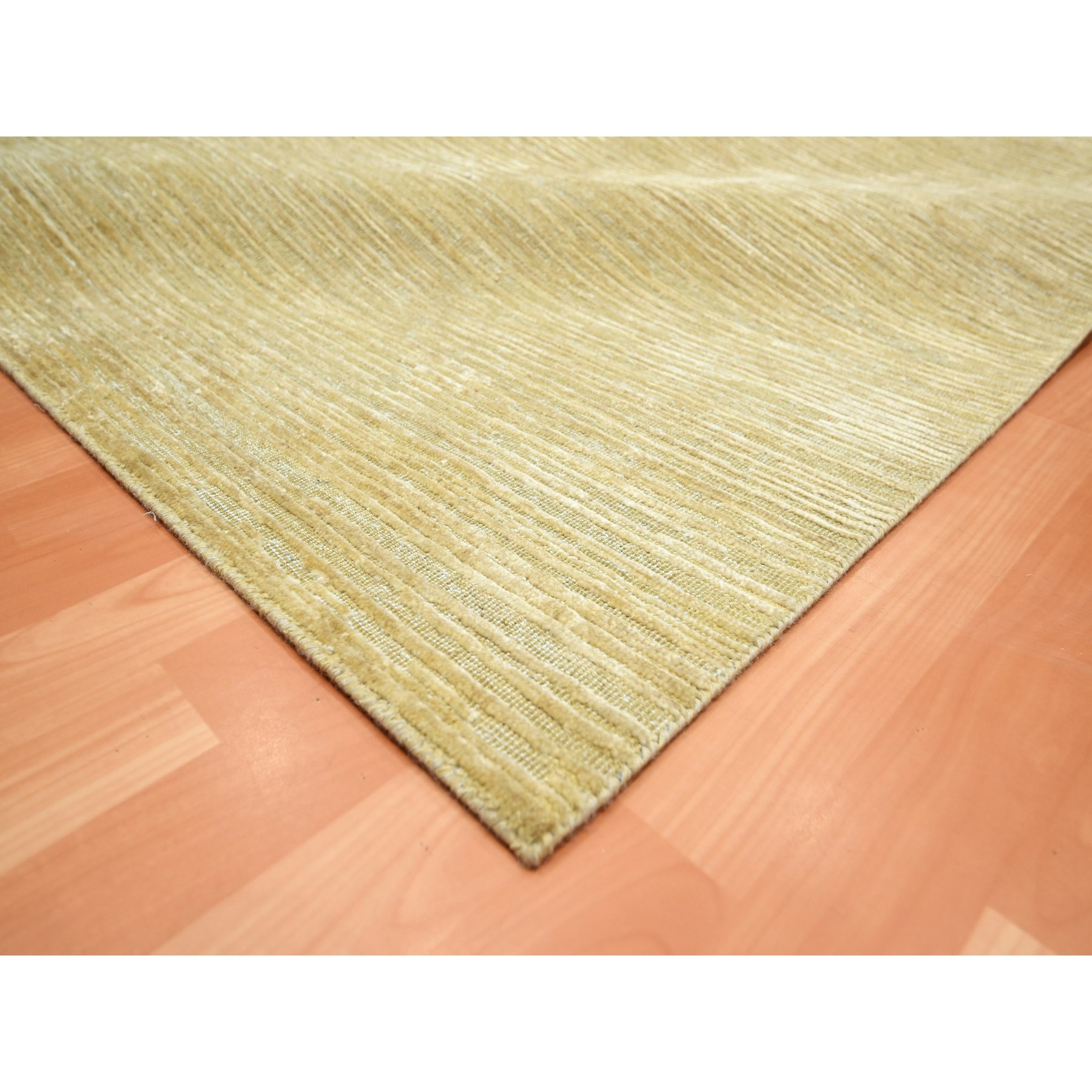 9'x12'3" Khaki Brown, Plain Solid Design, Silk with Textured Wool, Hand Knotted, Oriental Rug Sh75671