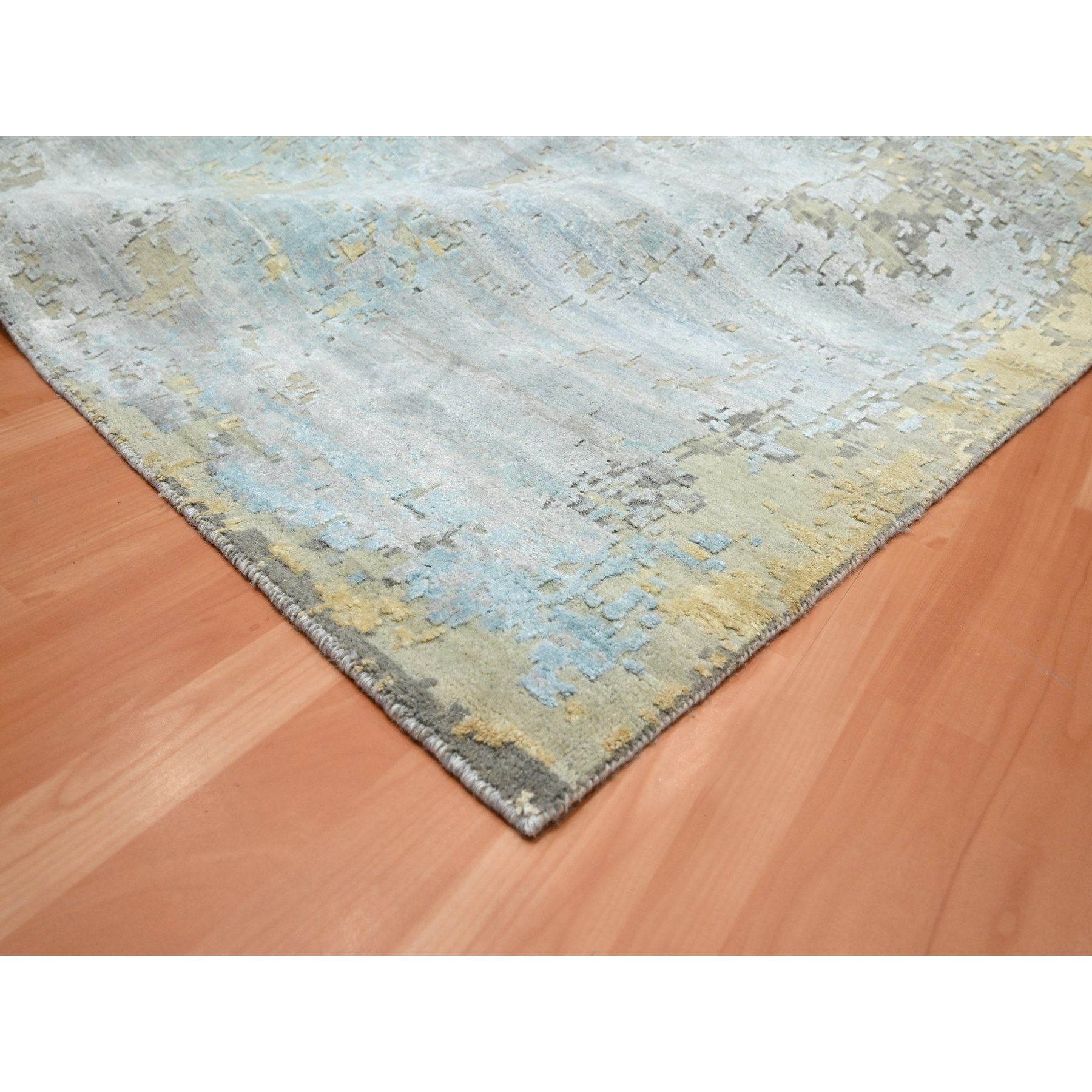 11'10"x18'5" Shades of Gray, Wool and Real Silk, Galaxy Design with Soft Colors, Hand Knotted, XL, Oversized, Oriental Rug Sh75672