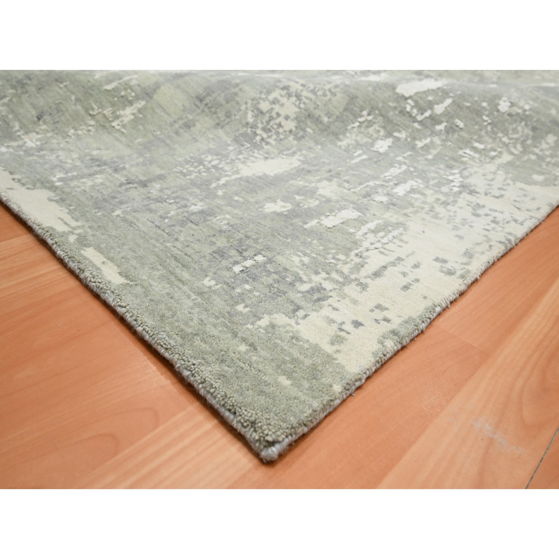 12'x18' Pastel Gray, Modern Abstract Design with Soft Colors, Wool and Pure Silk, Hand Knotted, XL, Oversized, Oriental Rug Sh75673