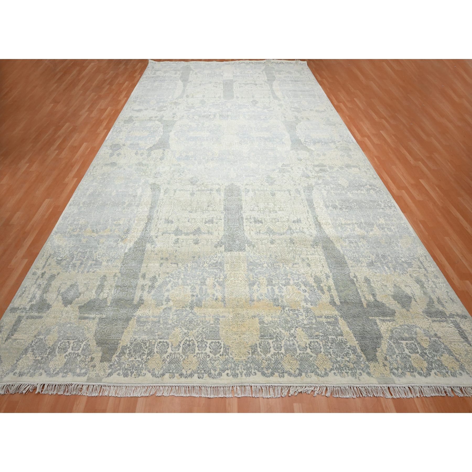 12'x18'2" Chiffon White, Jewelry Design, Wool and Silk, Hand Knotted, XL, Oversized, Oriental Rug Sh75674