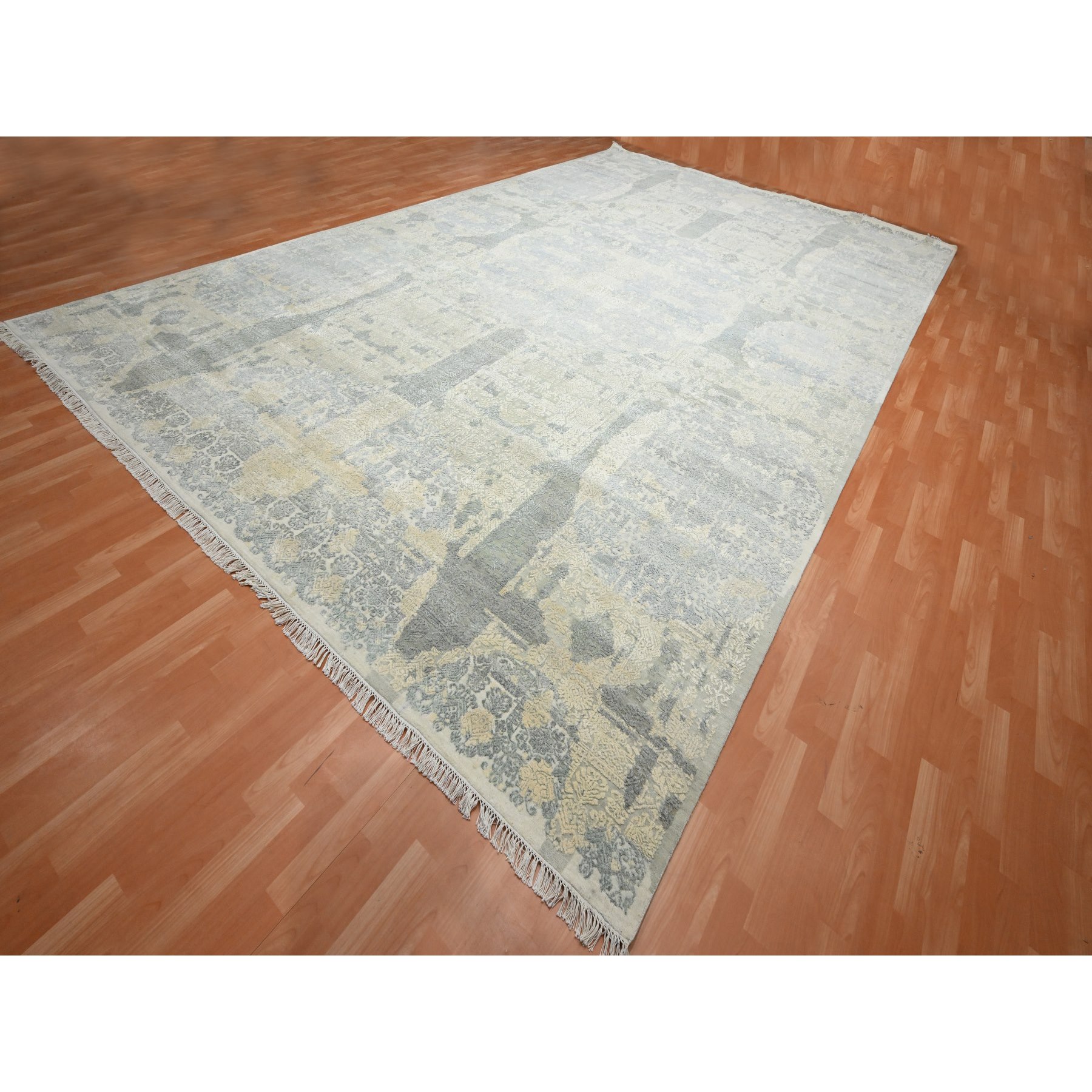 12'x18'2" Chiffon White, Jewelry Design, Wool and Silk, Hand Knotted, XL, Oversized, Oriental Rug Sh75674
